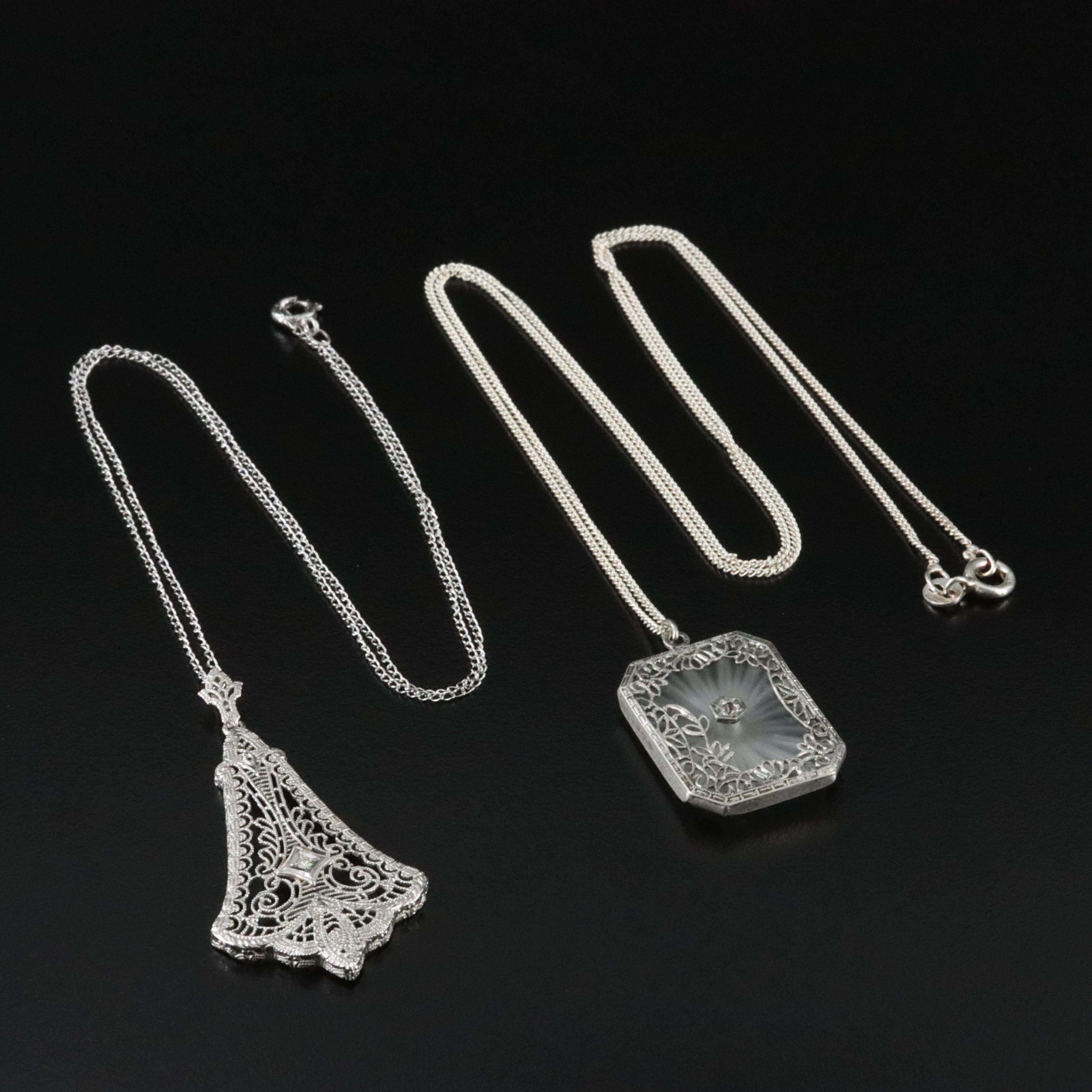 Shiman Mfg. Co. 10K 0.02 CT Diamond & Sterling Camphor Glass and Paste Necklaces