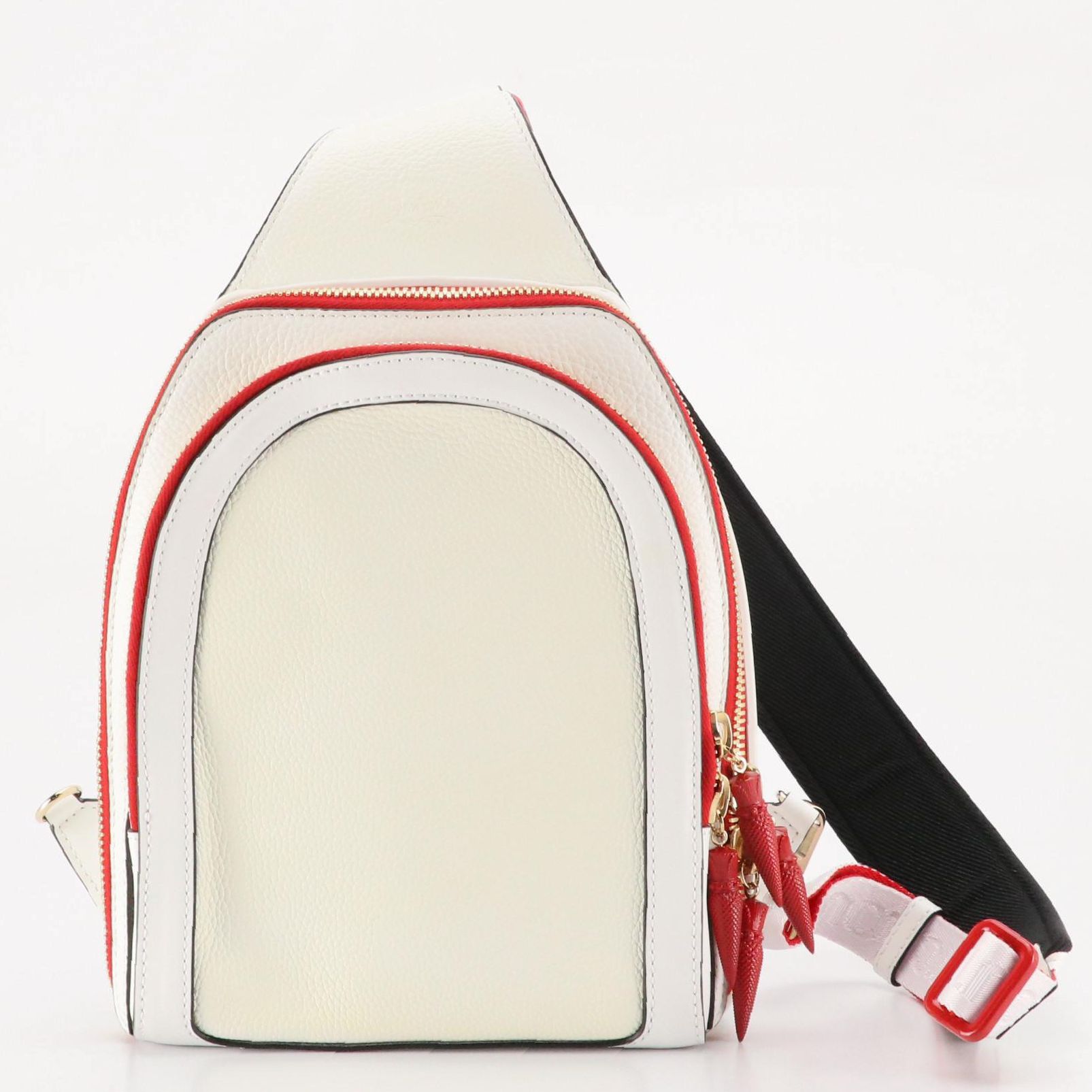 Christian Louboutin "Loubifunk" Sling Bag in White Leather with Red Accents