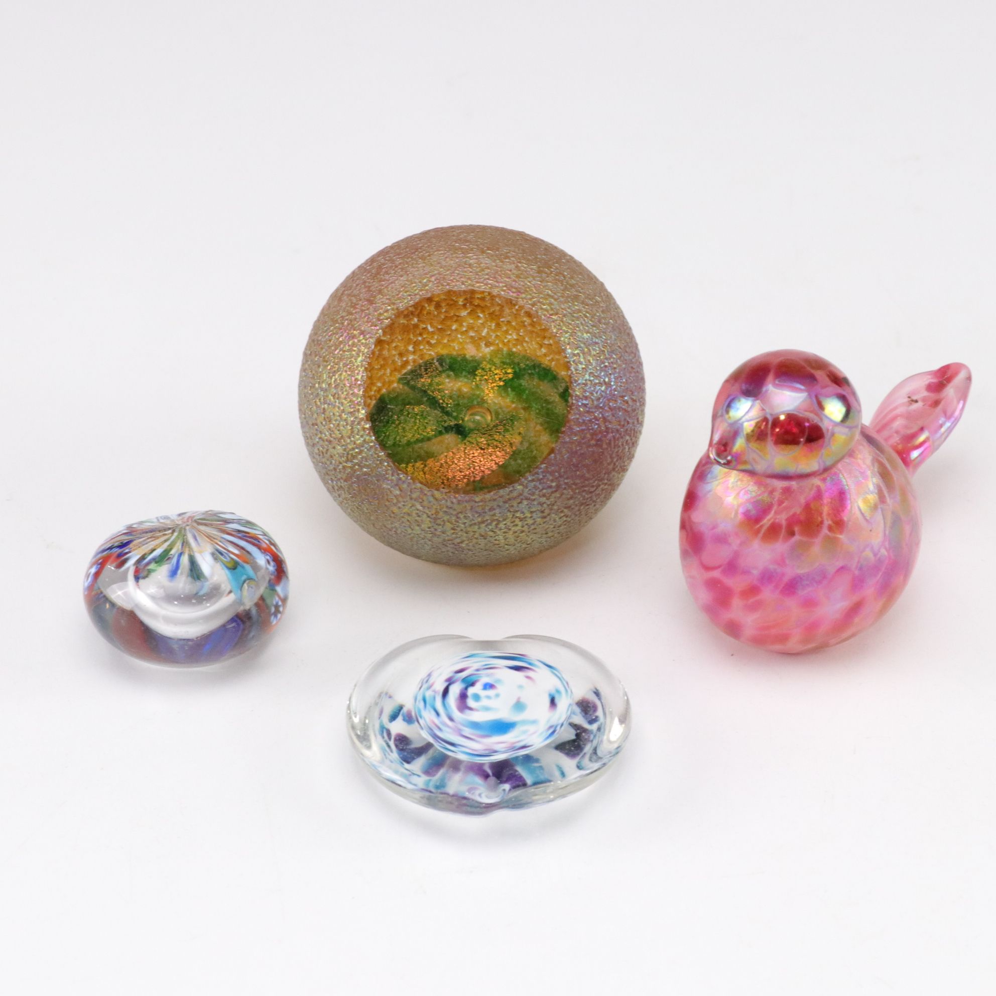 Art Glass Paperweights and Bird Figurine