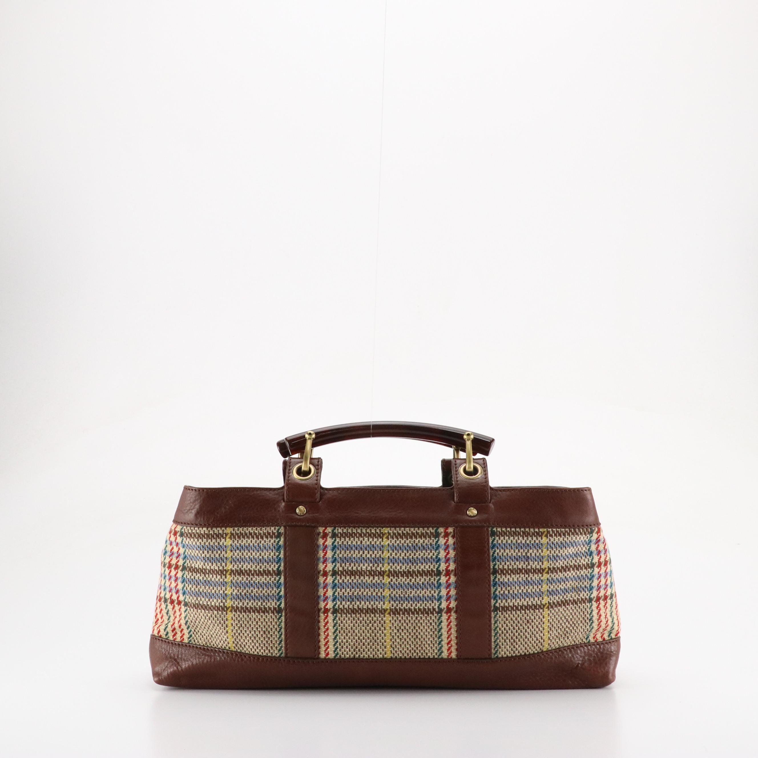 Burberry Multicolored Wool Tweed and Brown Leather Trim Handbag Tote