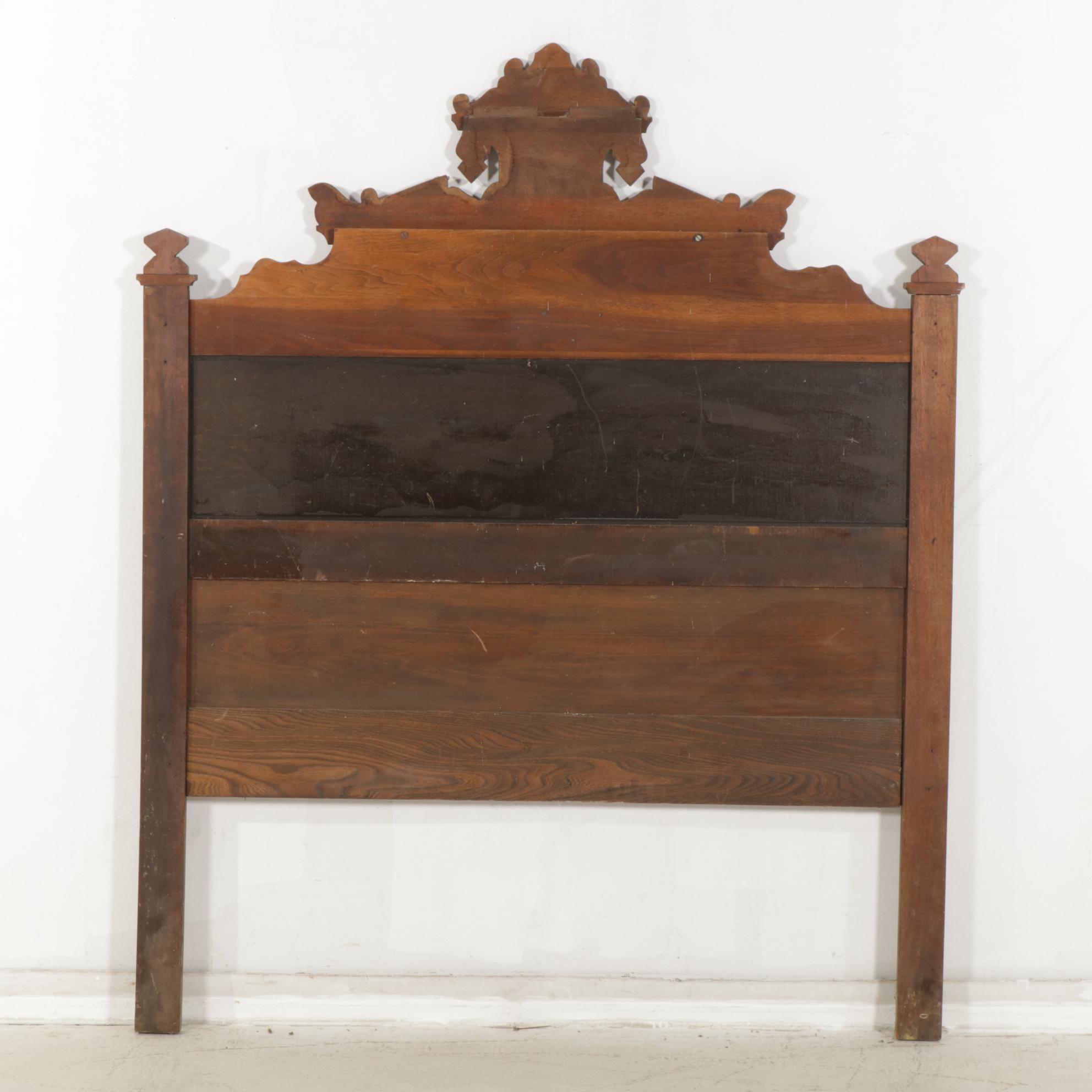 Victorian Eastlake Walnut and Burl Wood Full Size Bed Frame, Late 19th Century