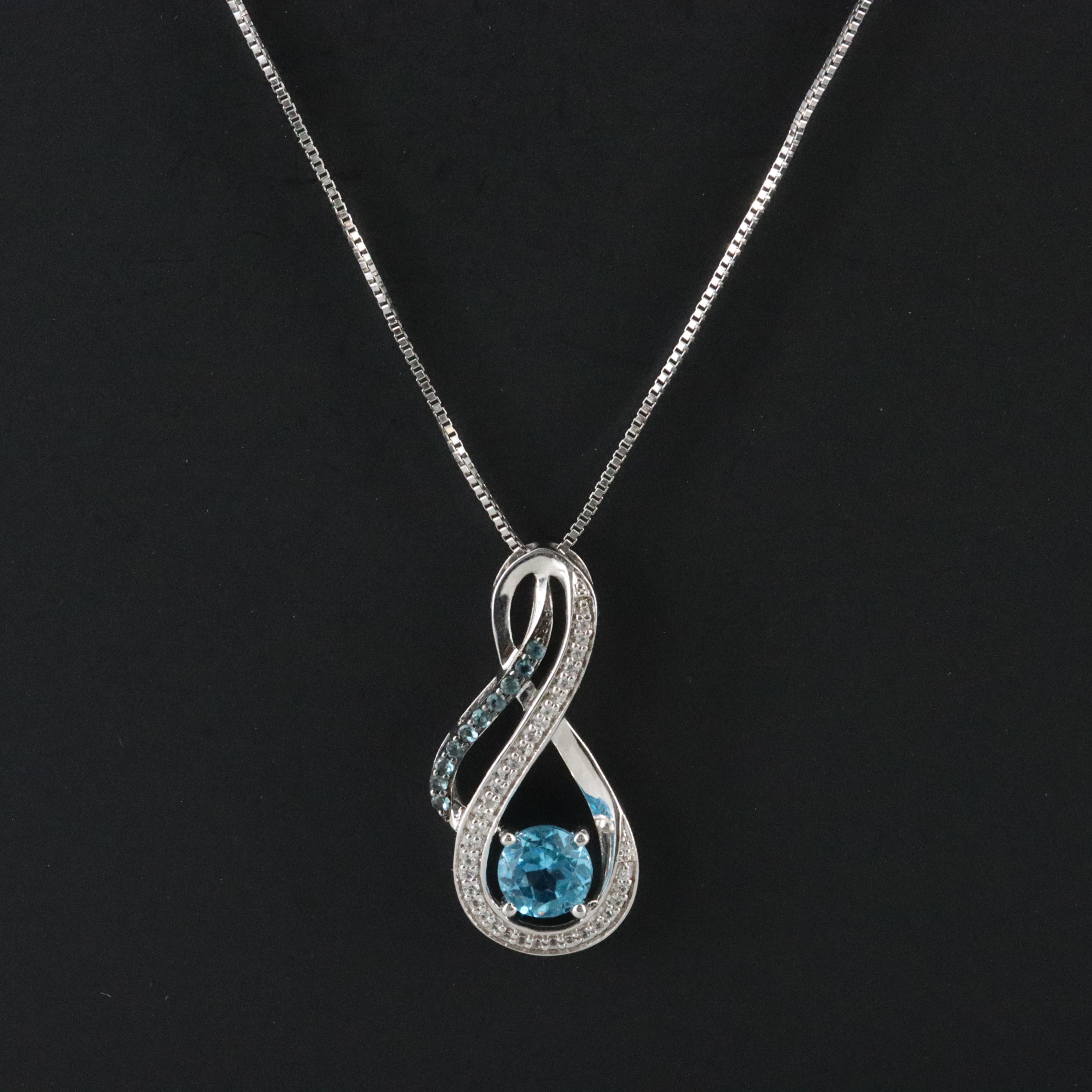 Sterling Blue Topaz and White Sapphire Figure Eight Pendant Necklace