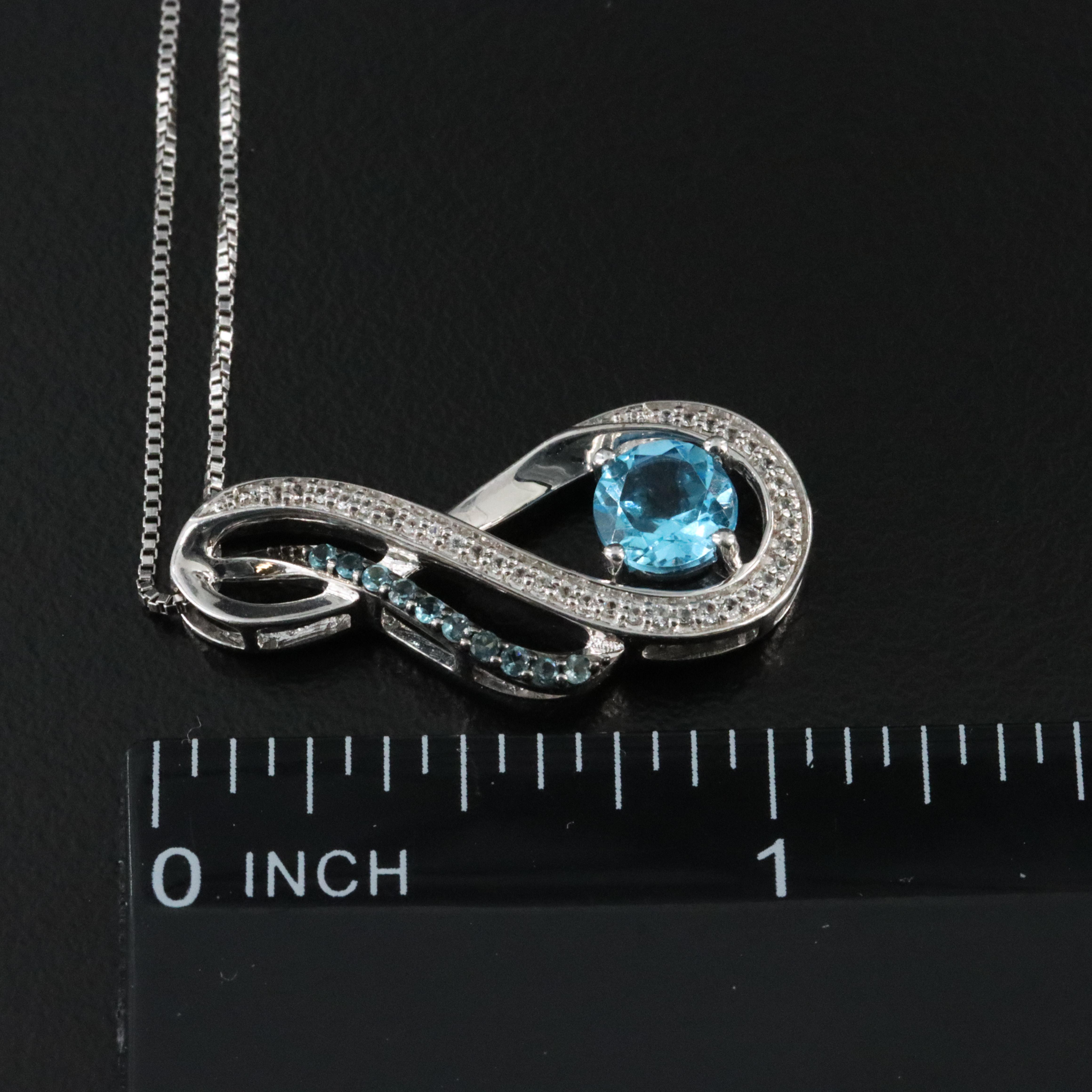 Sterling Blue Topaz and White Sapphire Figure Eight Pendant Necklace