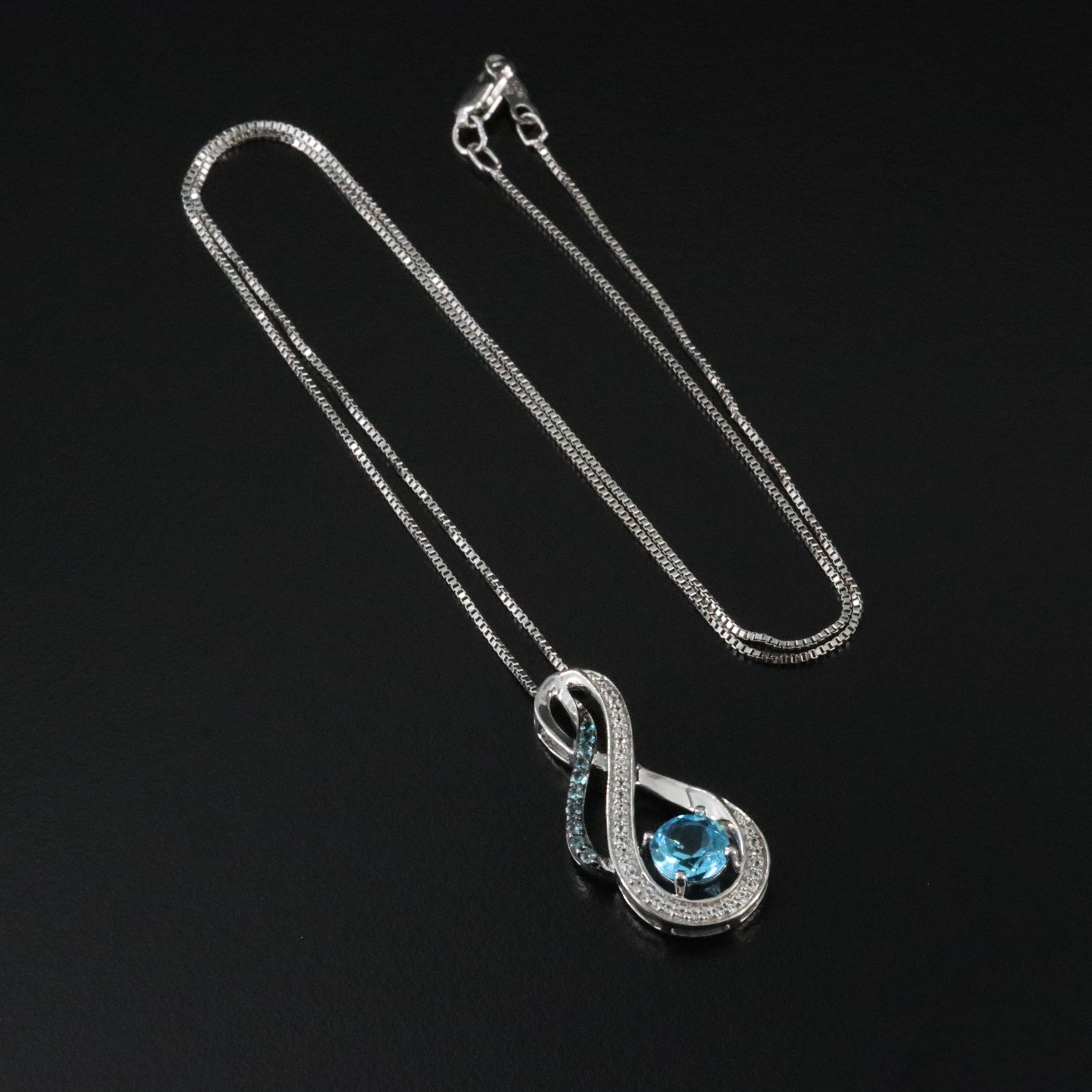 Sterling Blue Topaz and White Sapphire Figure Eight Pendant Necklace