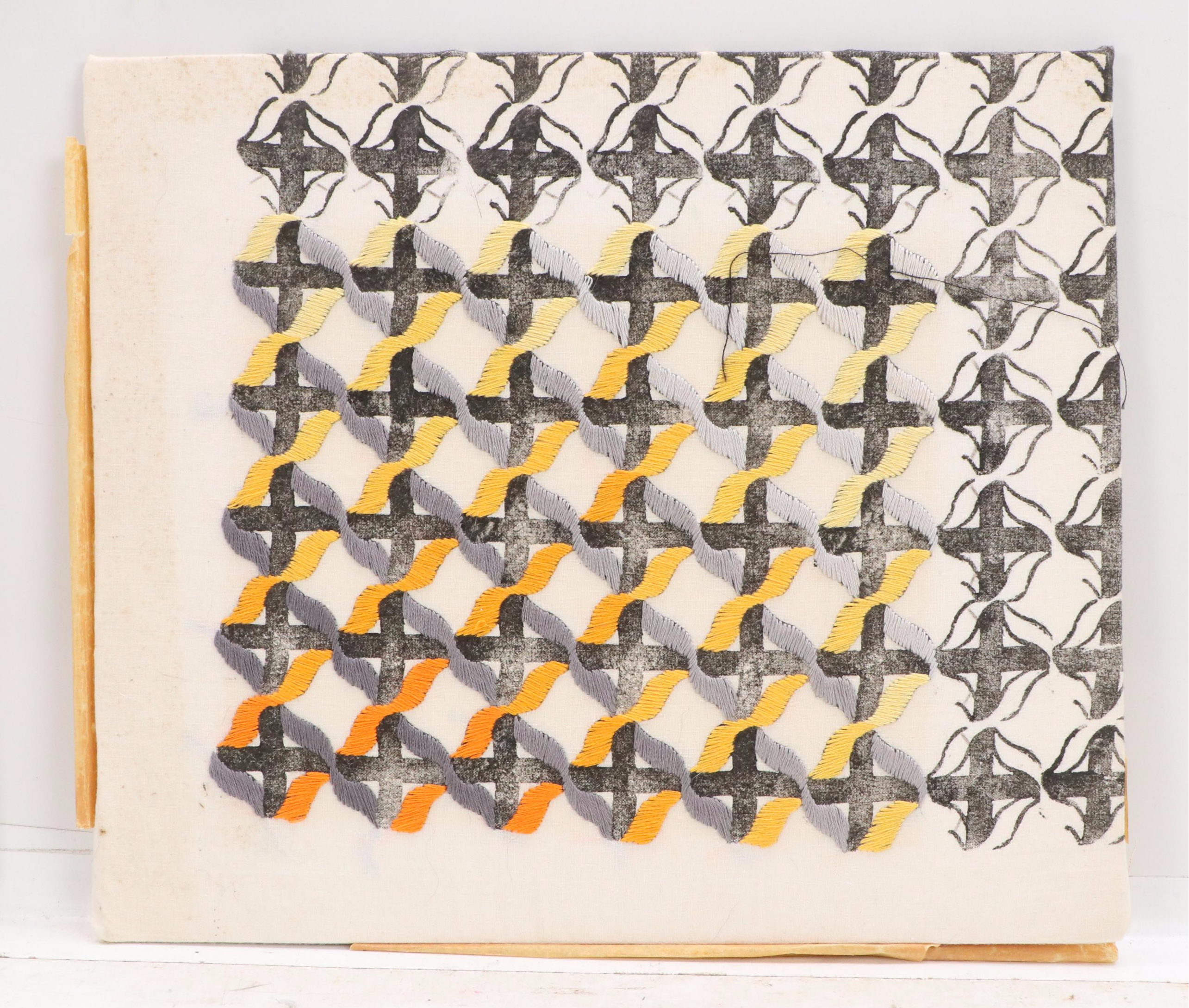 Embroidered Textiles and Dianne Dennis Photomechanical Print "African Rhythms"