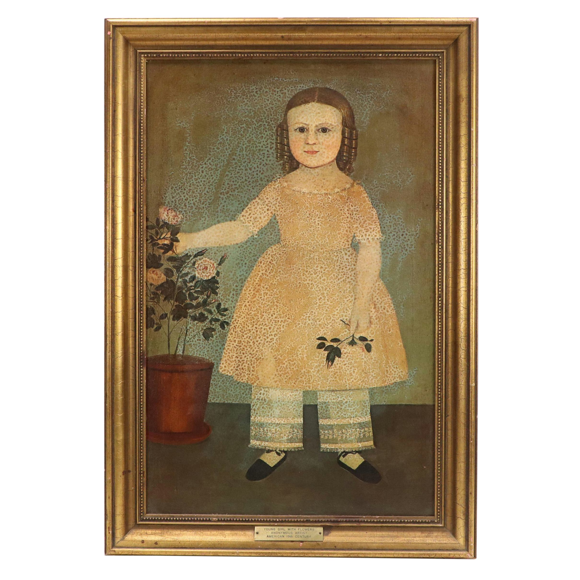 Offset Lithograph After Samuel Miller "Young Girl with Flowers"