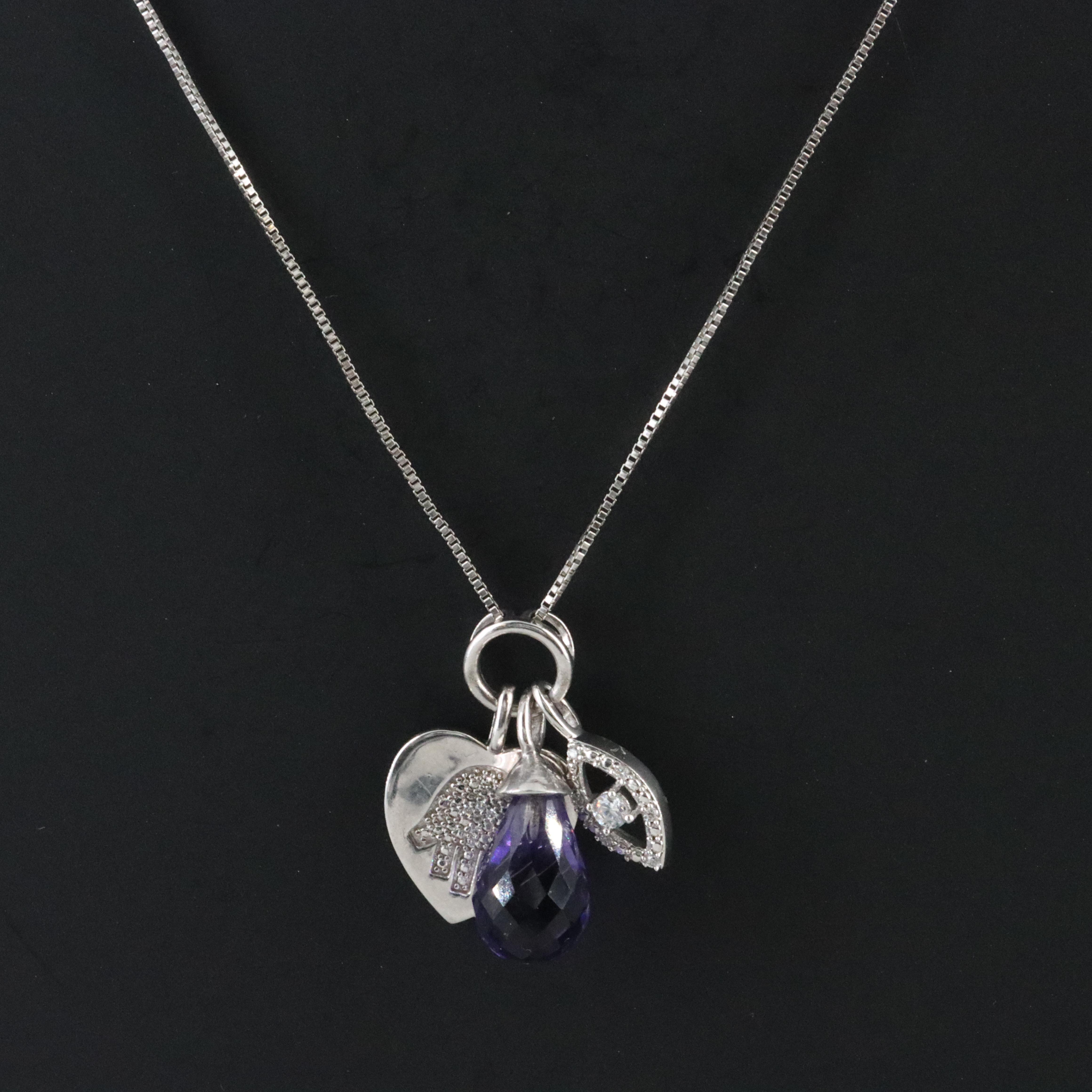 Sterling Cubic Zirconia Heart Drop Pendant Necklace