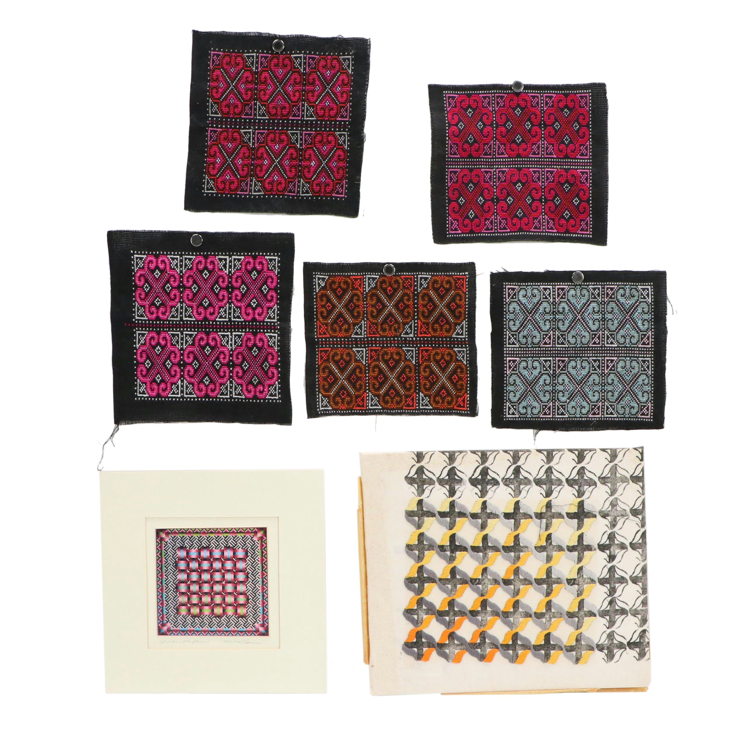 Embroidered Textiles and Dianne Dennis Photomechanical Print "African Rhythms"