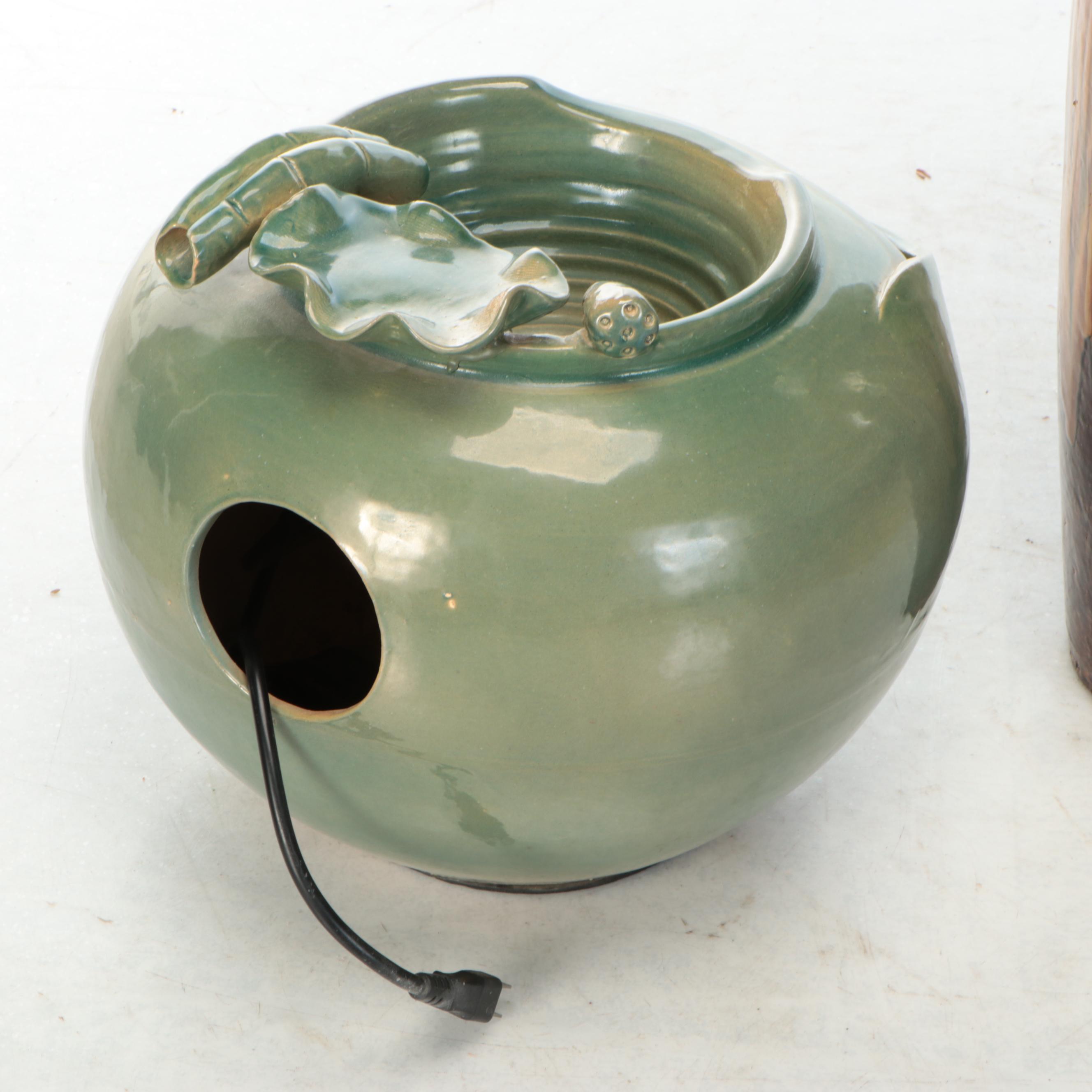 Salt Glazed Stoneware Vase with Celadon Glaze Ceramic Water Fountain