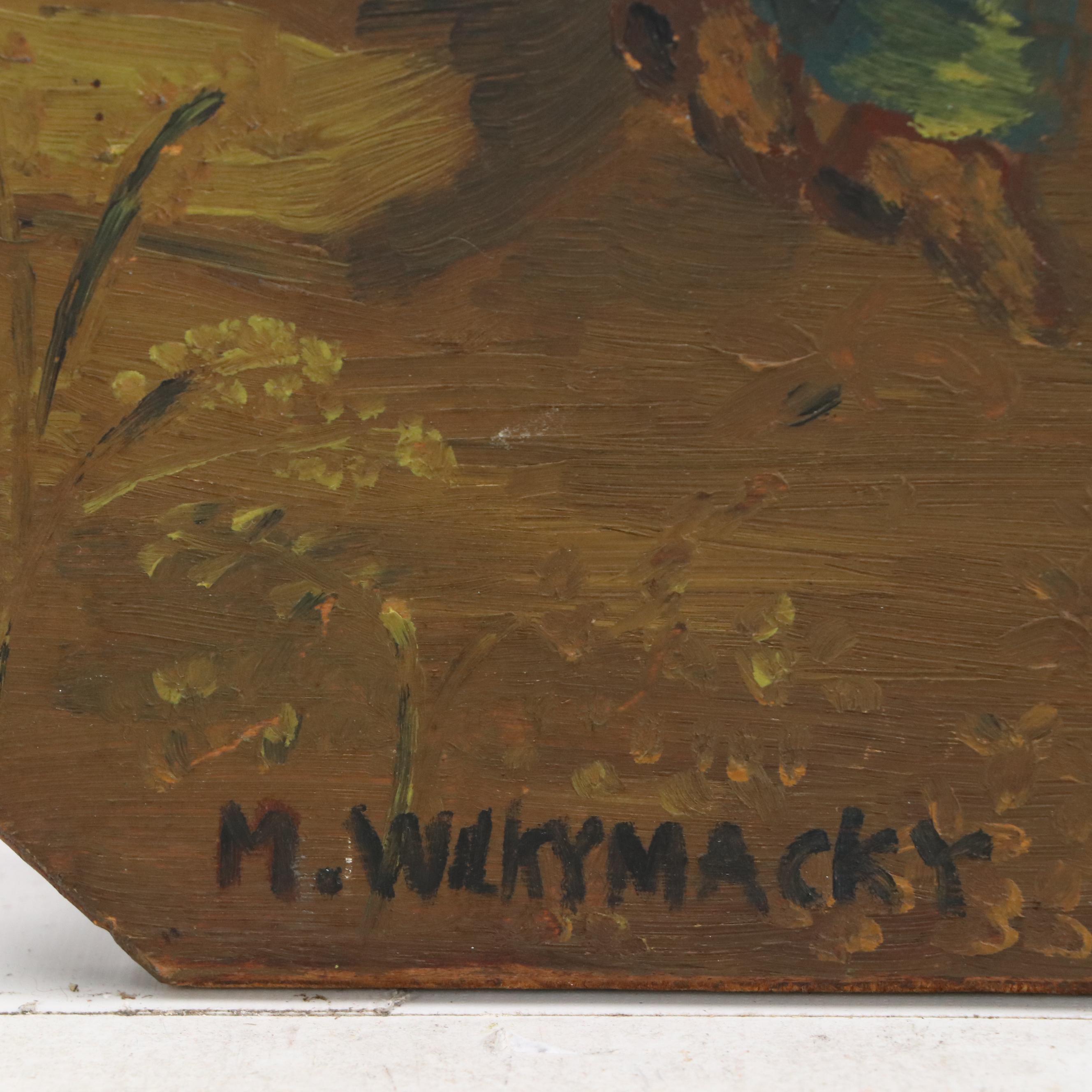 Oil Painting with Campfire Scene, Late 20th Century