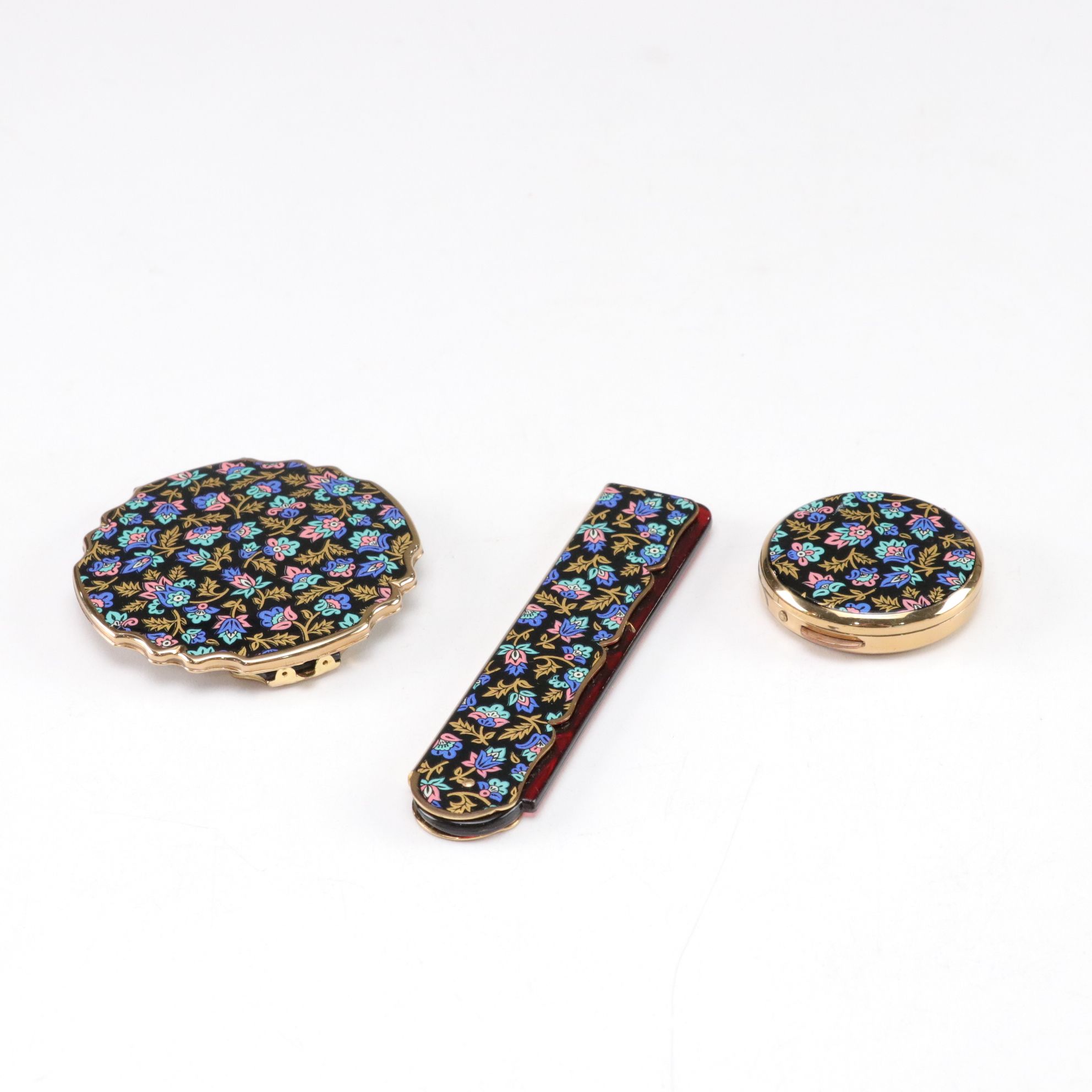 Tiffin Glass "Dancing Nymph" Vase, Stratton Compacts, Linden Alarm Clock & More