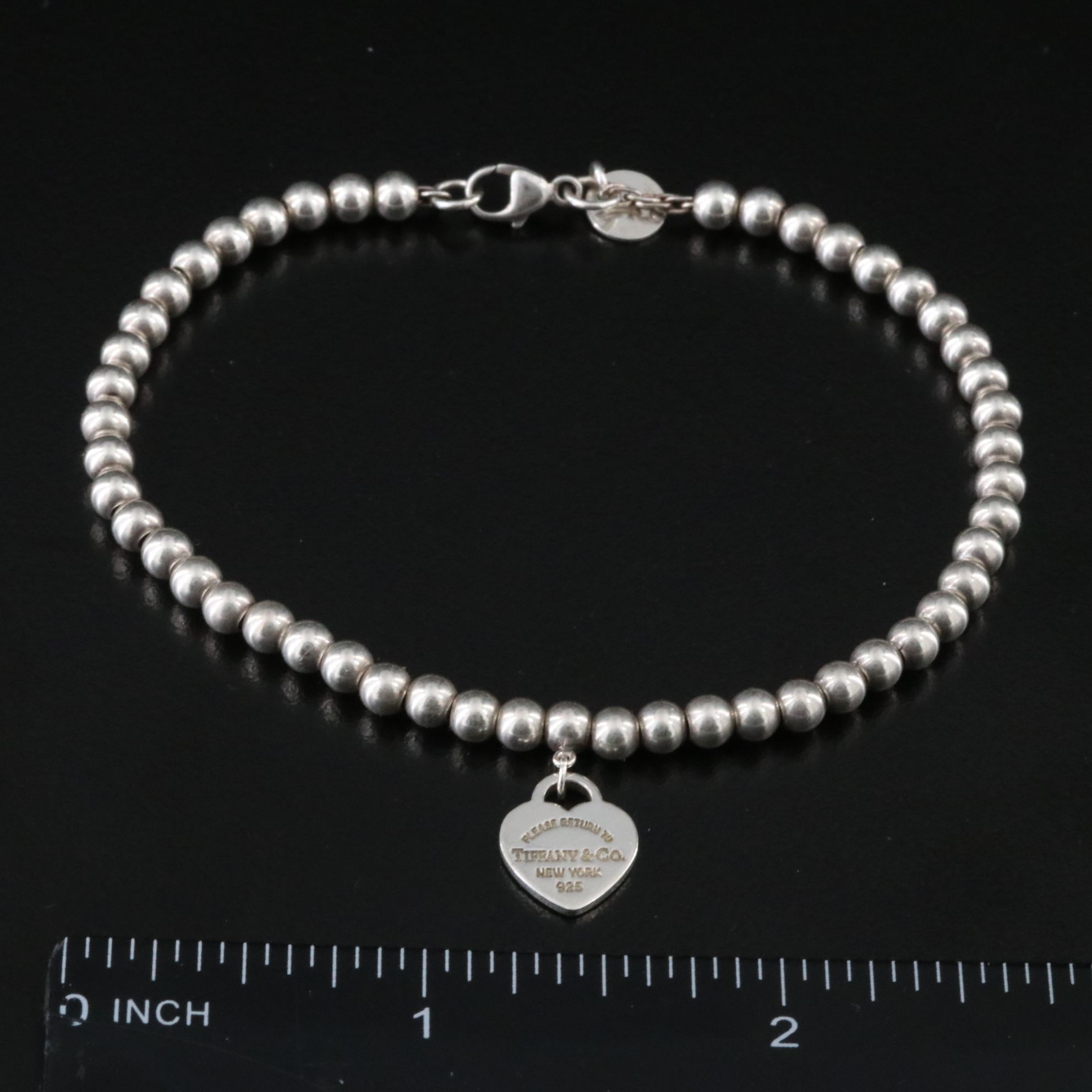 Tiffany & Co. Return to Tiffany Sterling Blue Enamel Heart Tag Bead Bracelet