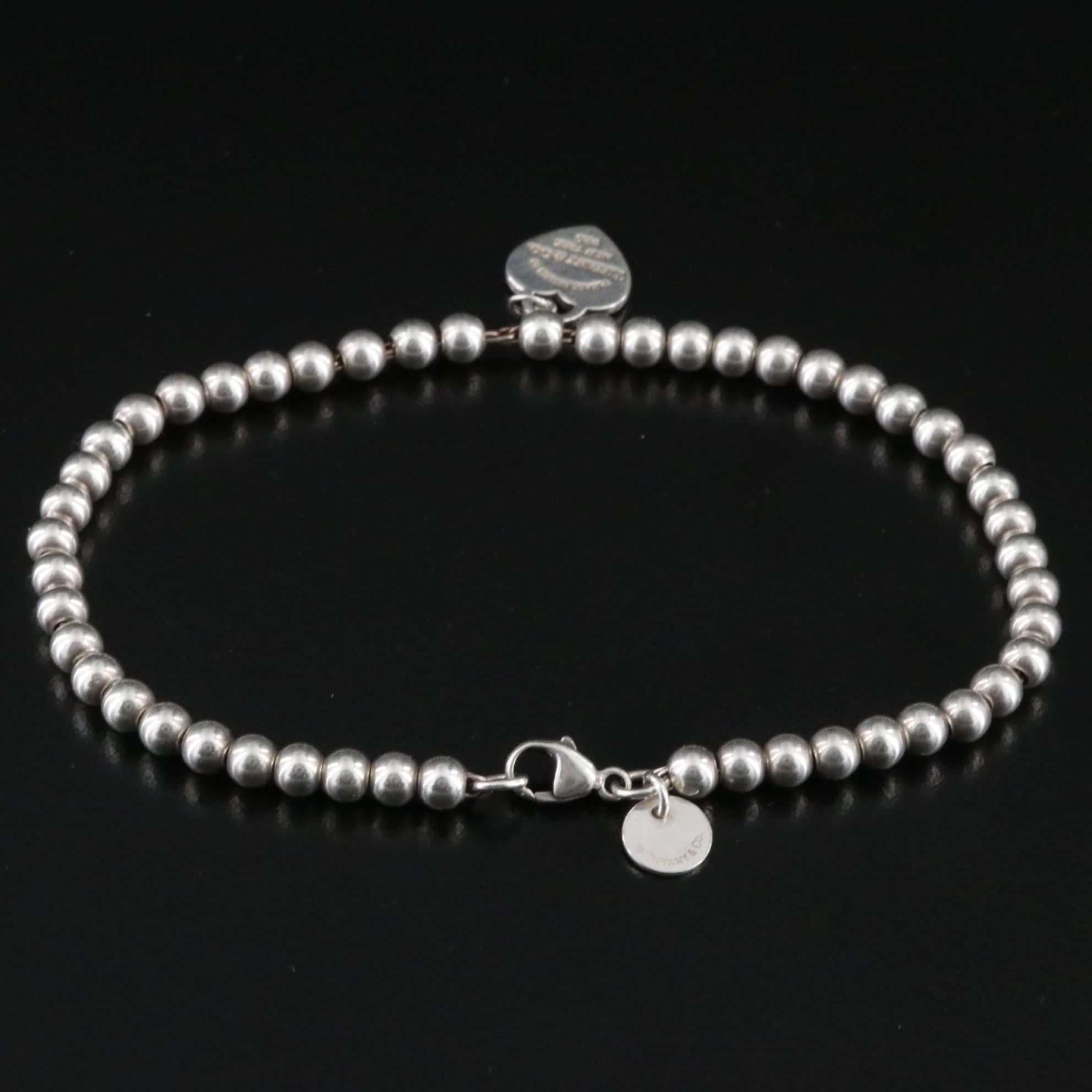 Tiffany & Co. Return to Tiffany Sterling Blue Enamel Heart Tag Bead Bracelet