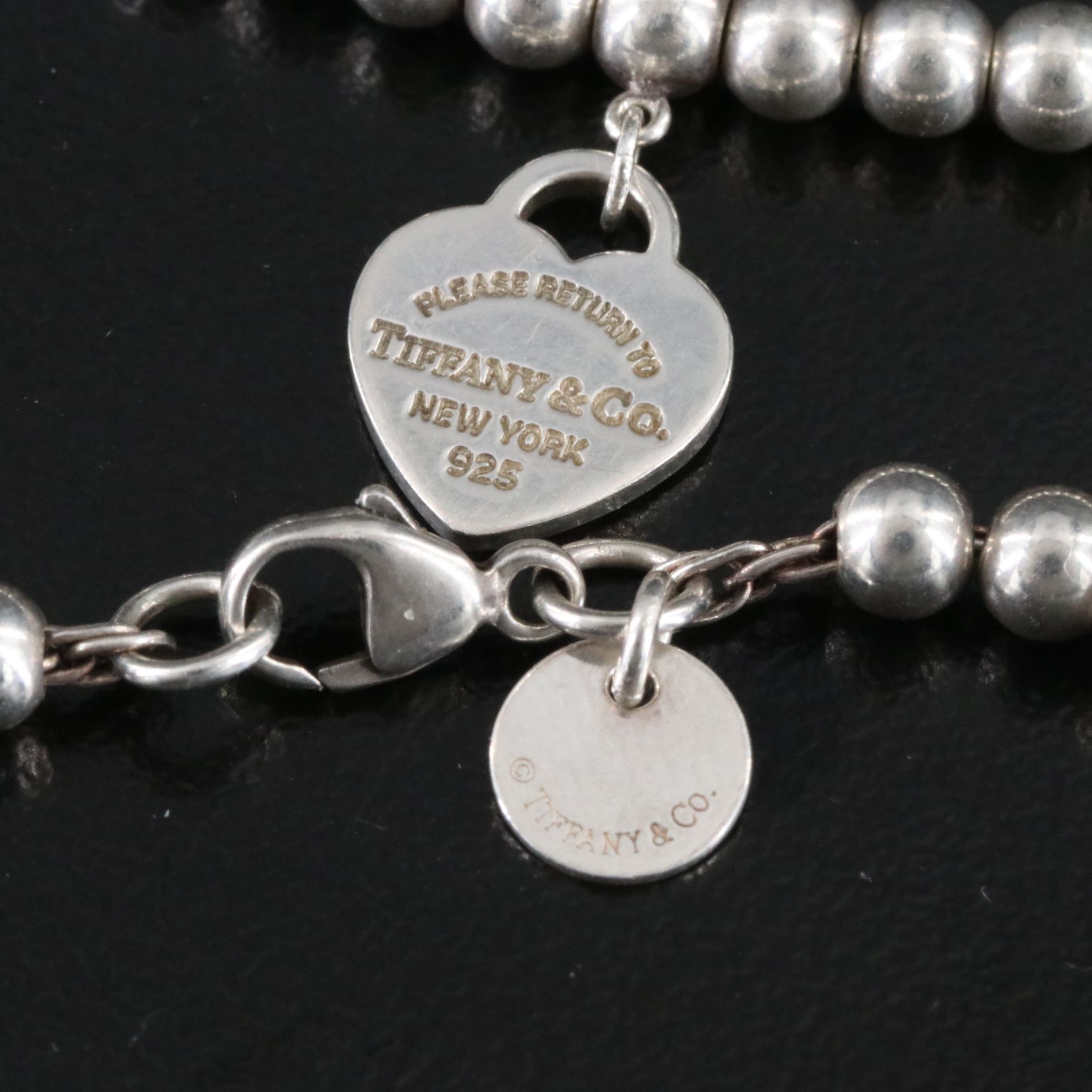 Tiffany & Co. Return to Tiffany Sterling Blue Enamel Heart Tag Bead Bracelet