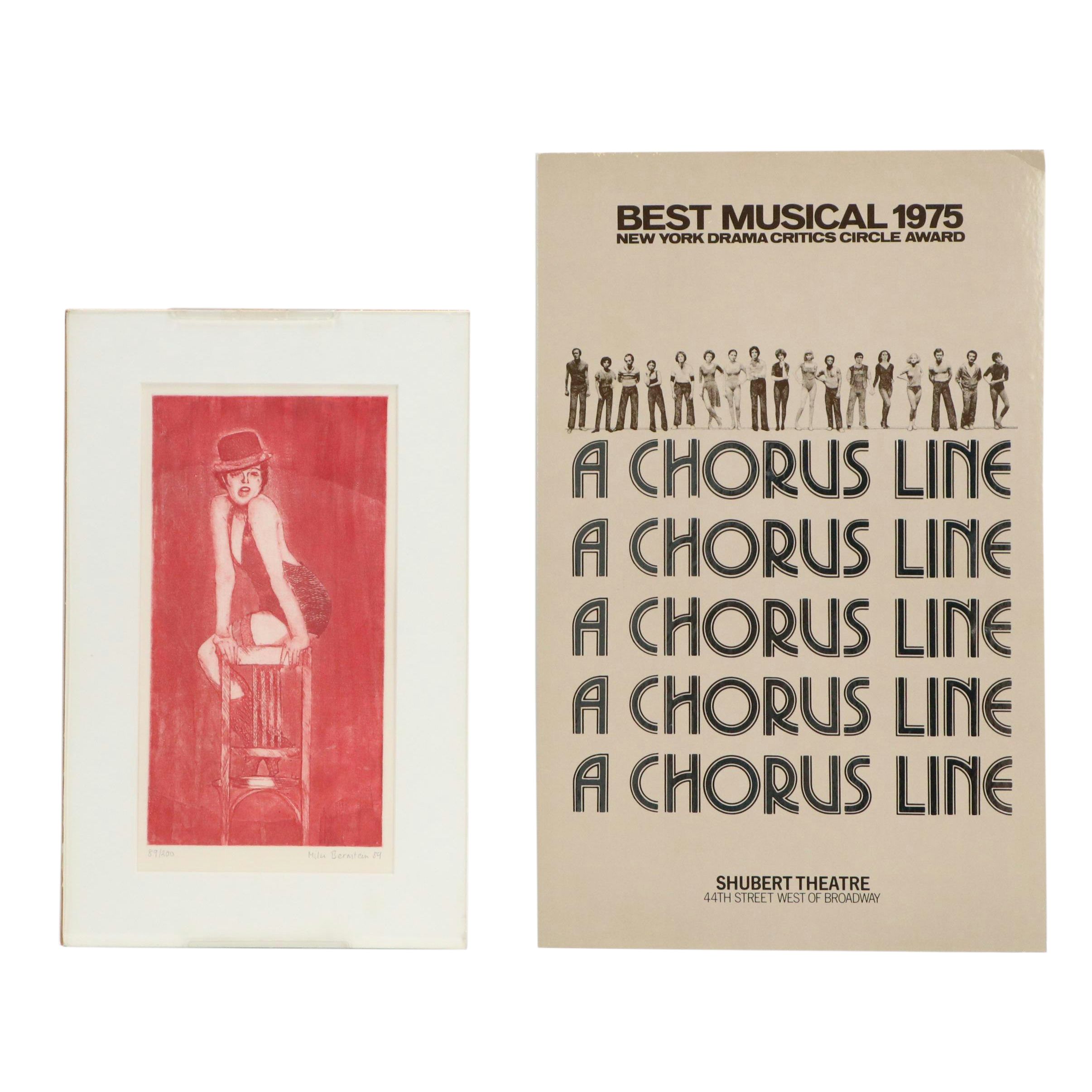 Broadway Musical Prints Including Etching of Liza Minelli from "Chicago," 1989