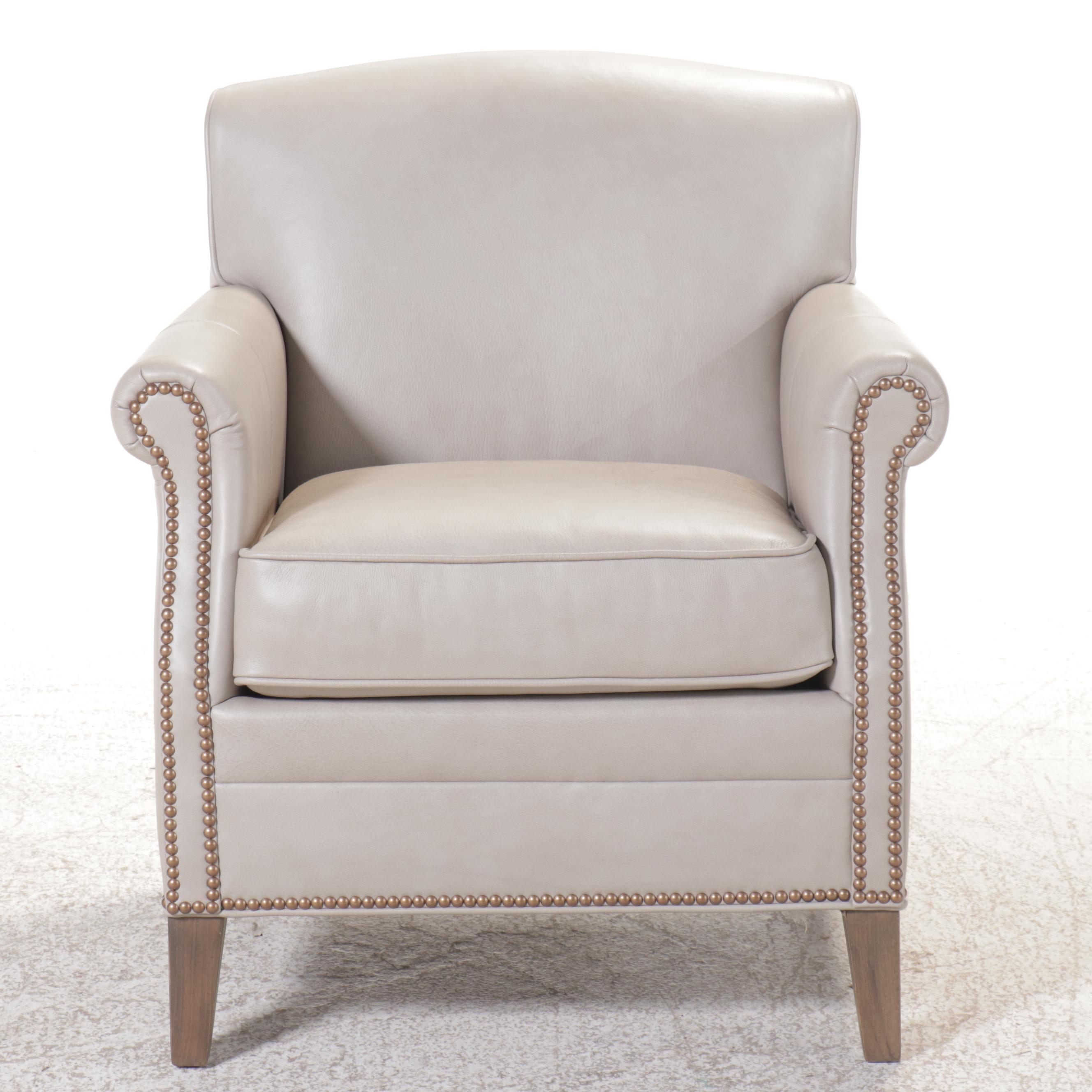 Fairfield  Leather Upholstered Armchair and Ottoman with Nailhead Trim