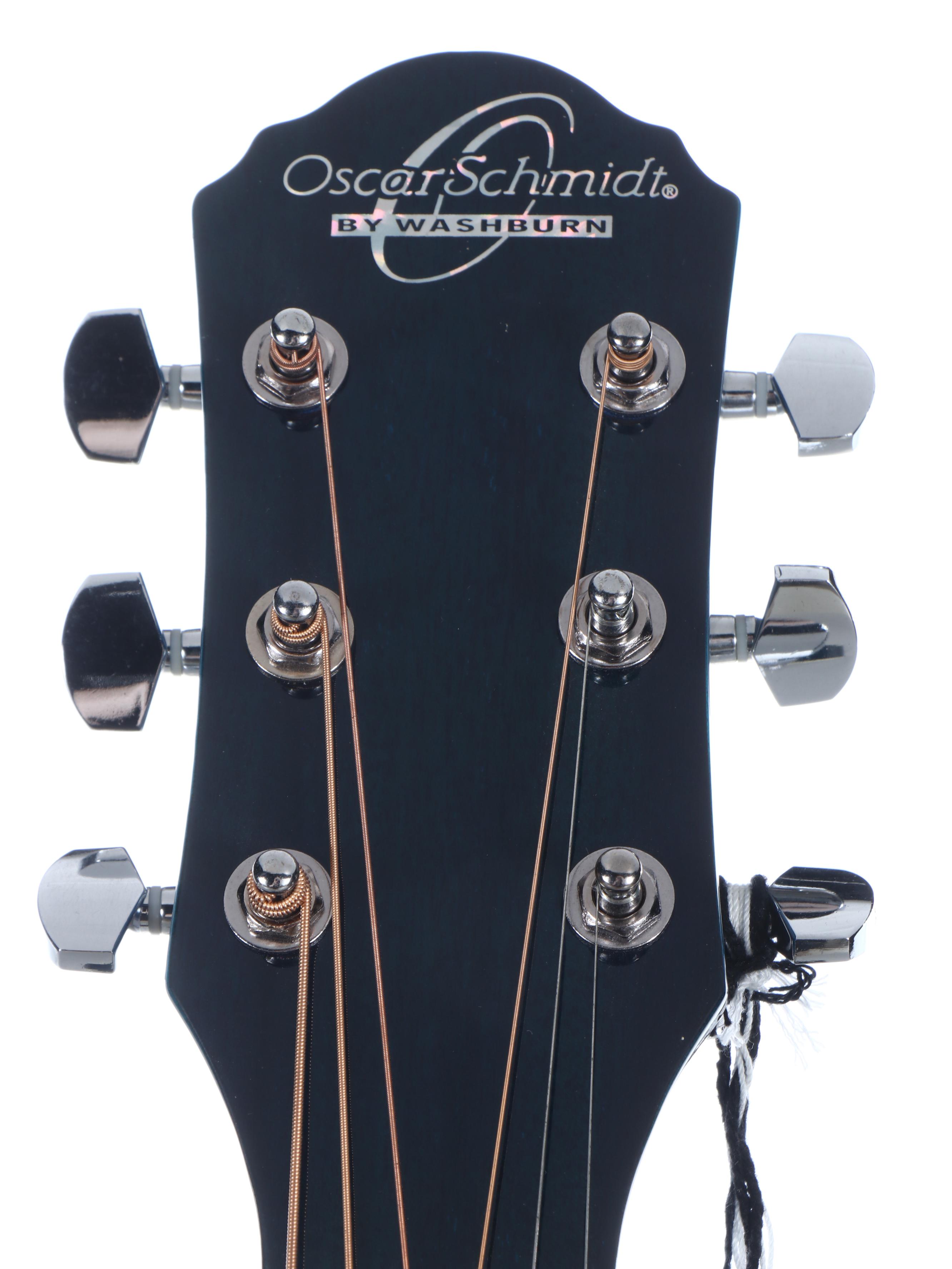 Oscar Schmidt by Washburn Flame Trans Blue Electric Acoustic Guitar