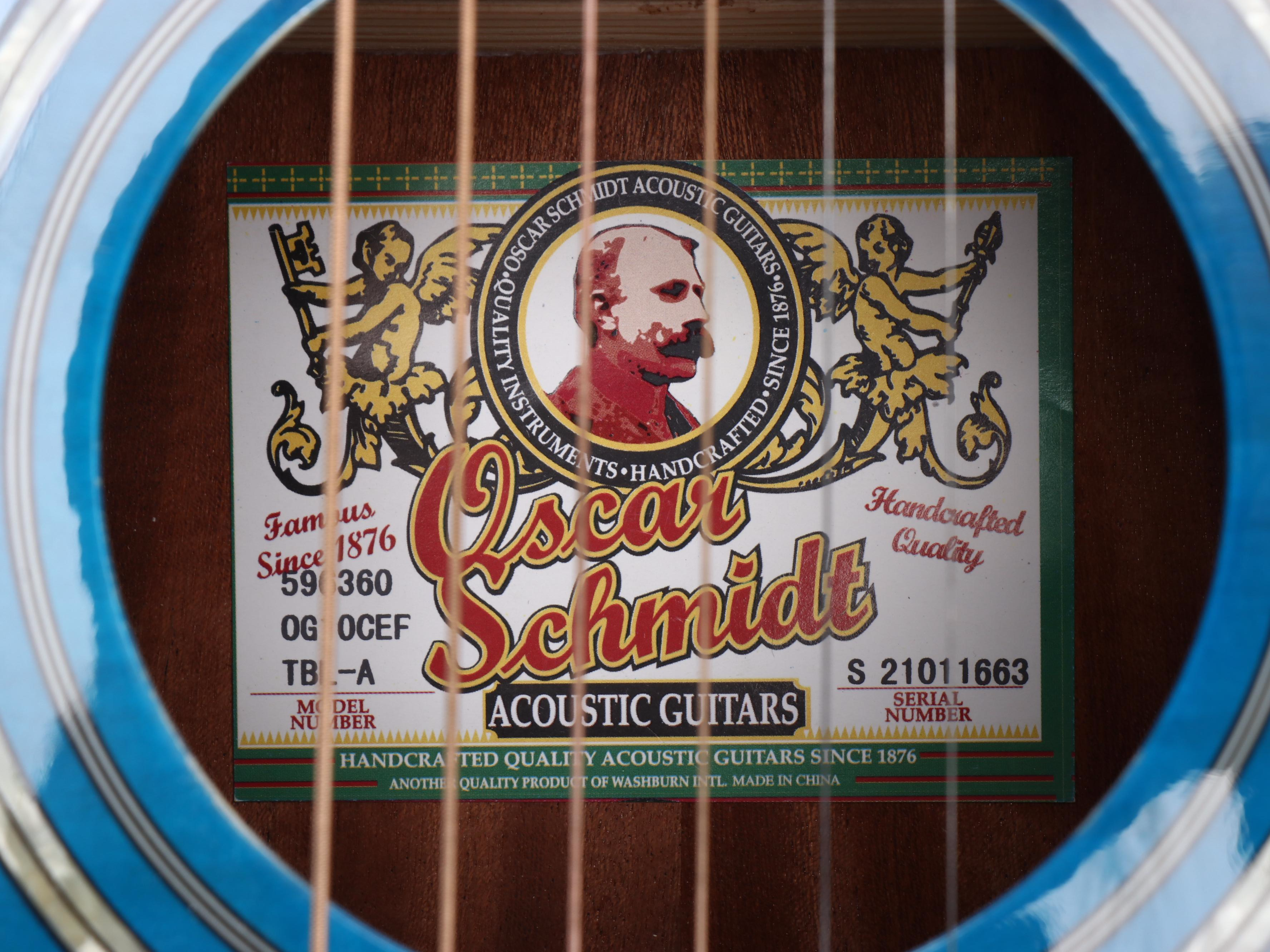 Oscar Schmidt by Washburn Flame Trans Blue Electric Acoustic Guitar