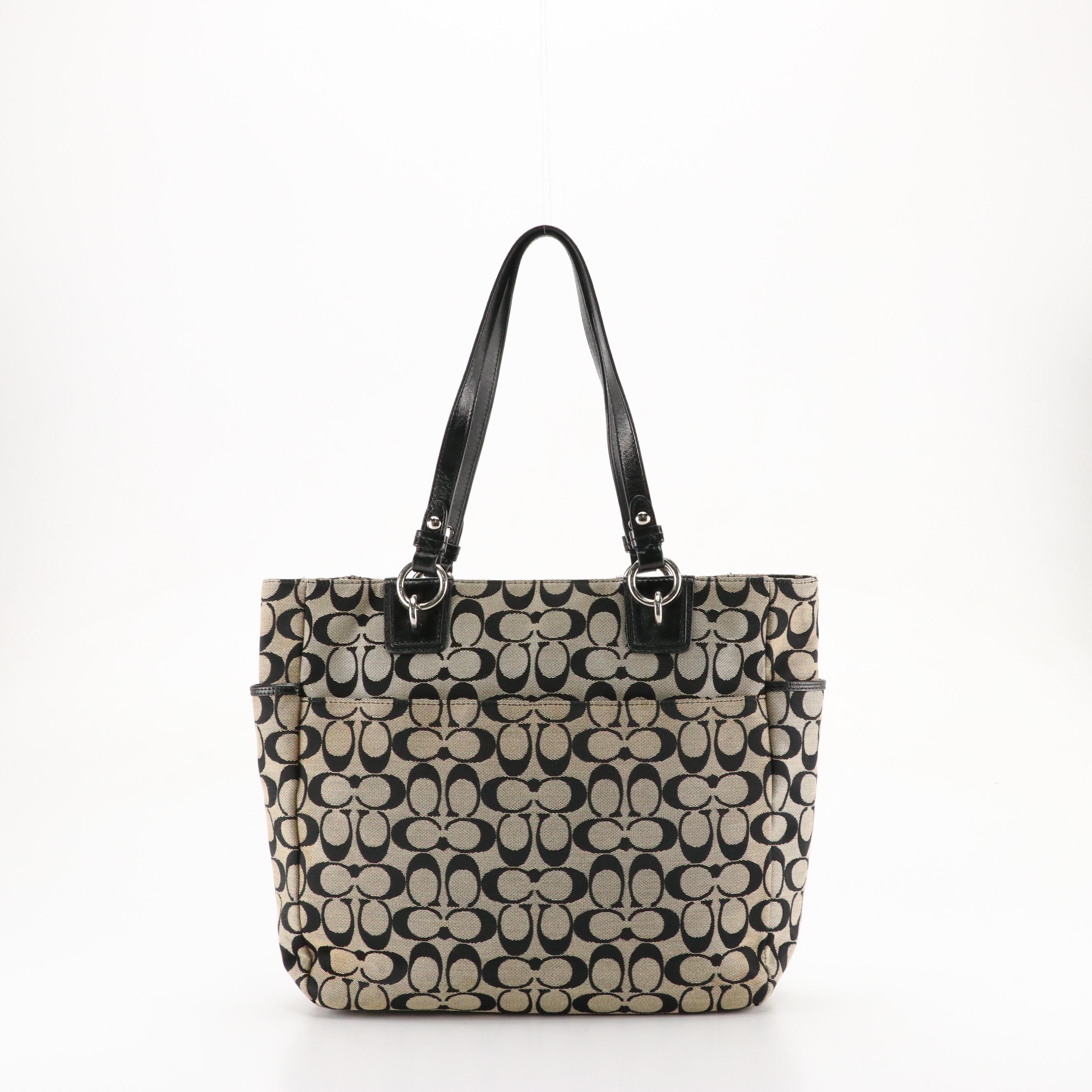 Coach Gallery Zip Tote in Signature Canvas and Black Leather Trim