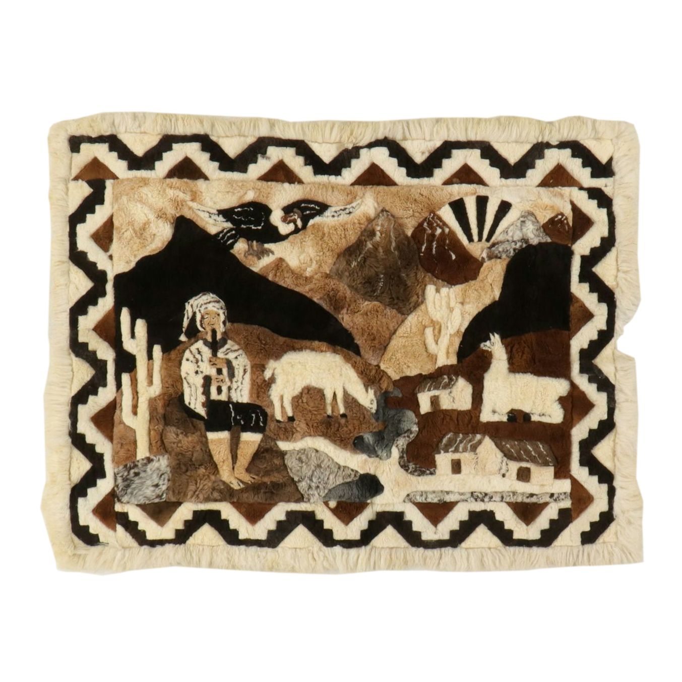 5'11 x 7'9 Handmade South American Alpaca Hide Patchwork Pictorial Area Rug