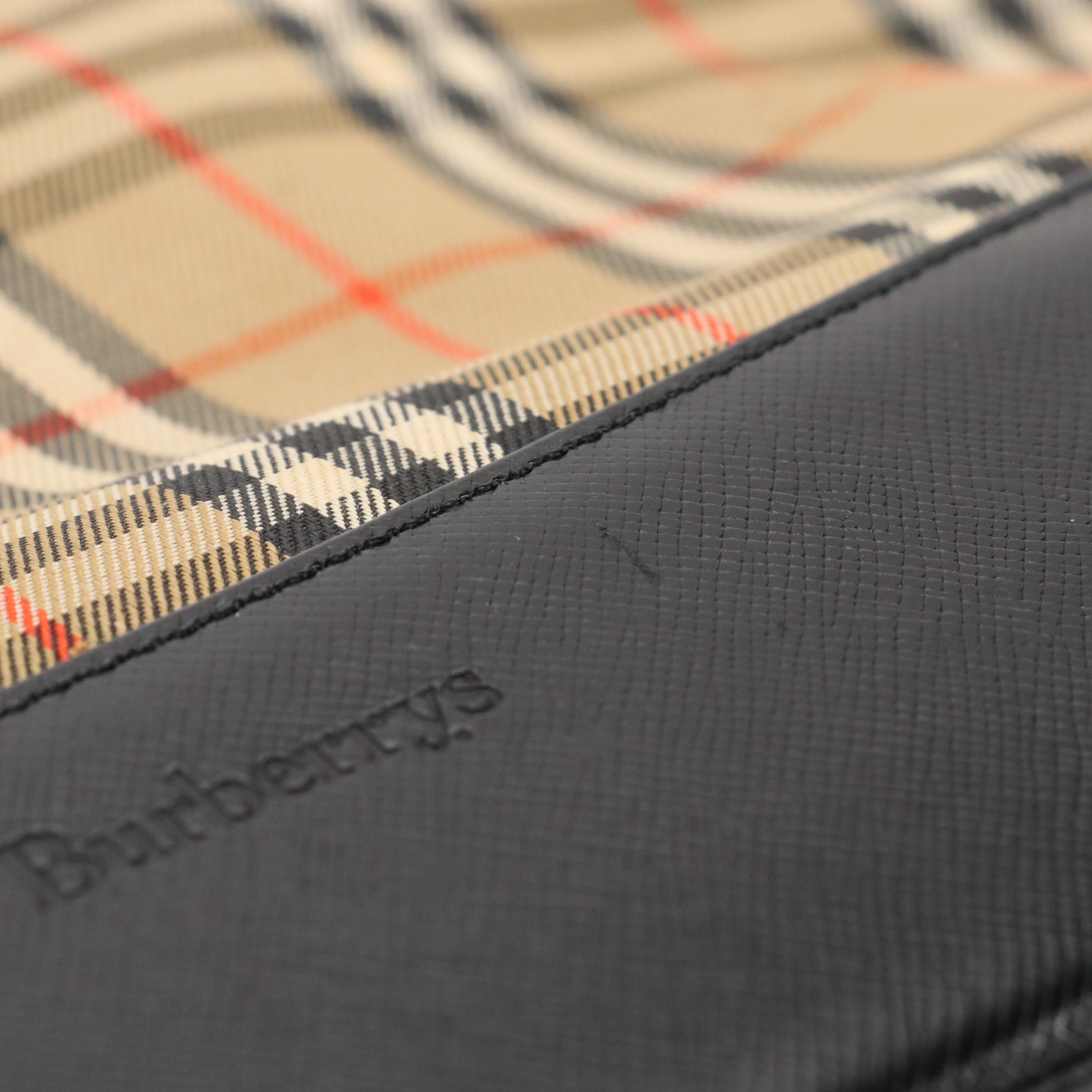 Burberrys Shoulder Bag in Haymarket Check Canvas and Black Leather Trim