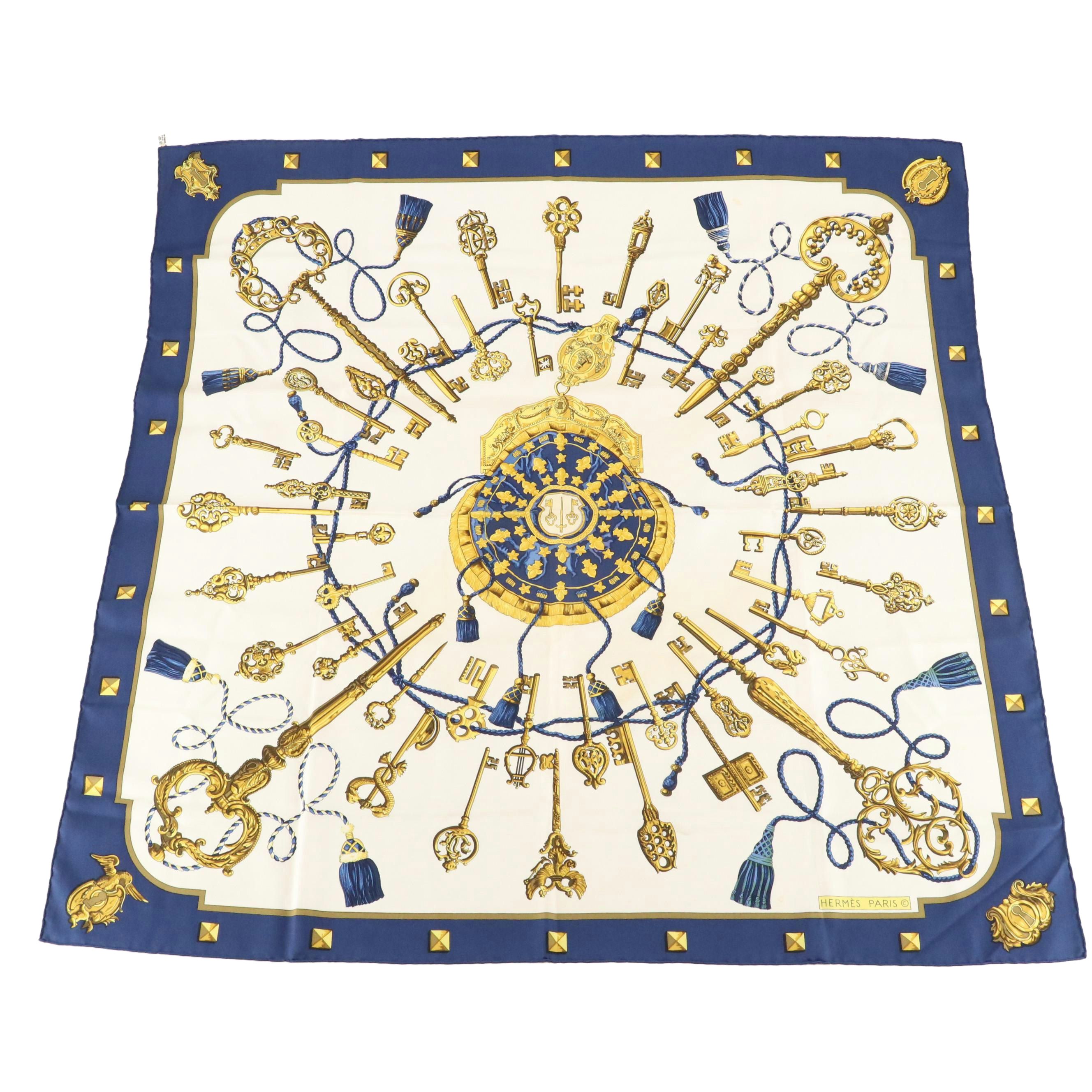 Hermès Early Issue "Les Clés" Scarf 90 in Silk Twill