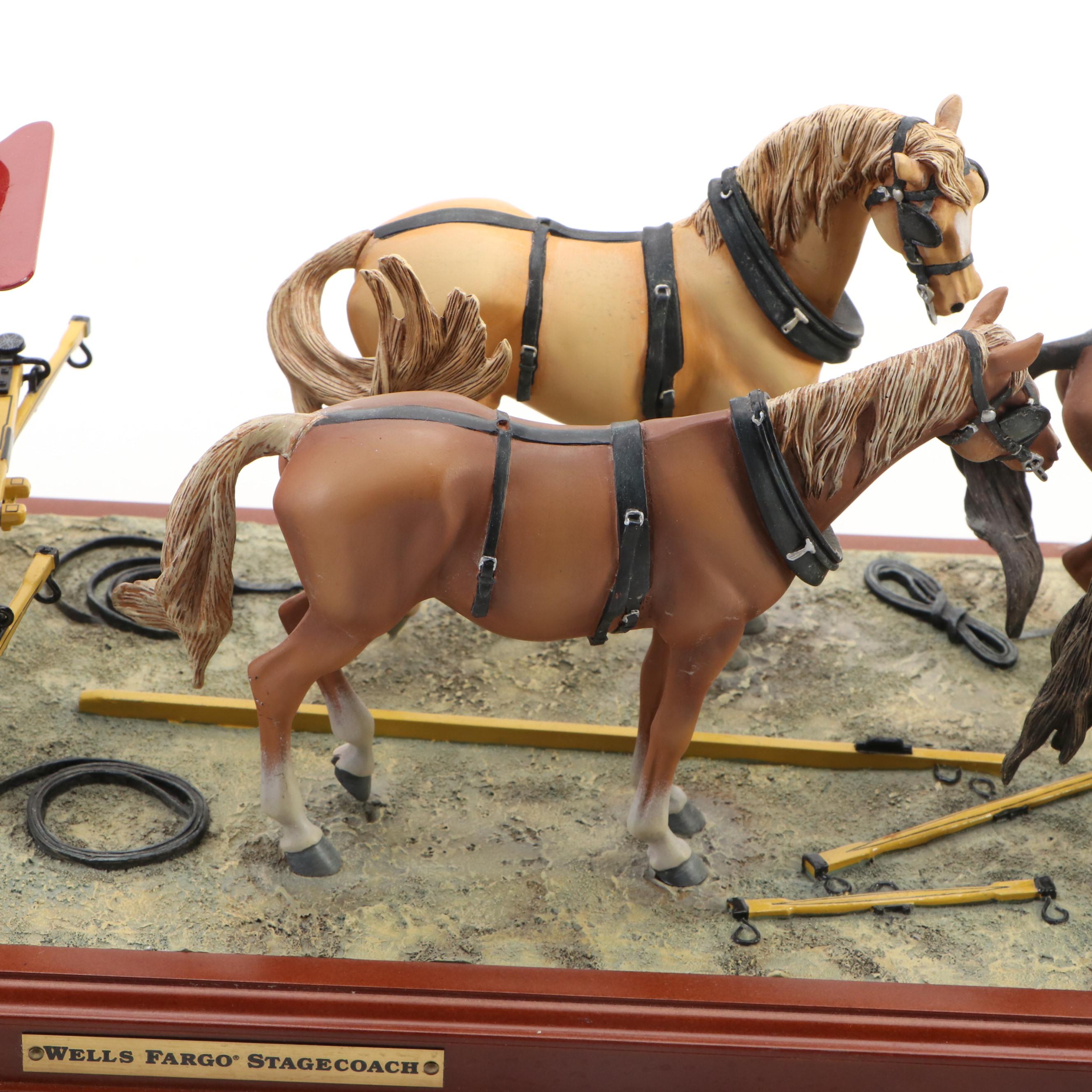 Franklin Mint Wells Fargo Diecast Stagecoach Model with Four Horse Team