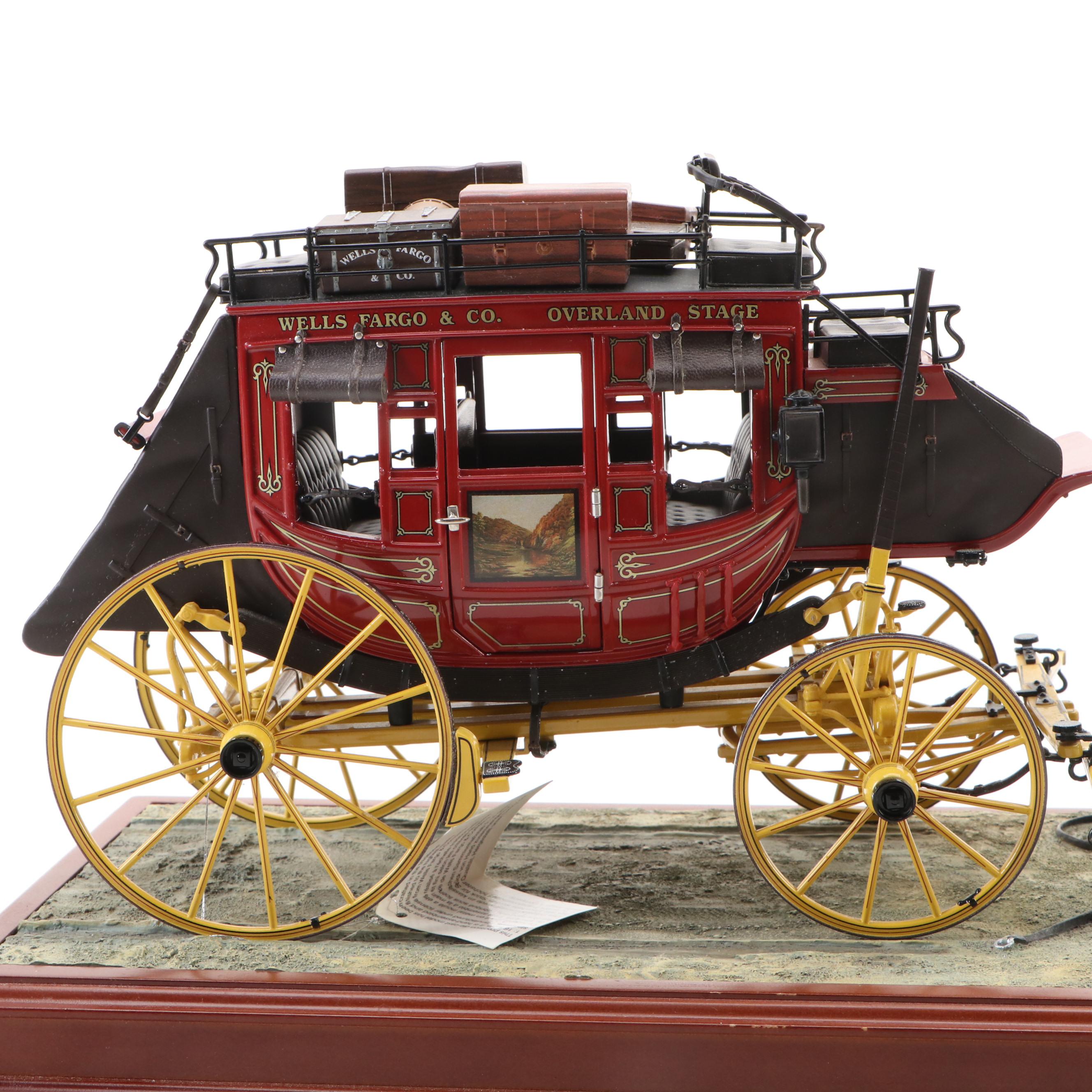 Franklin Mint Wells Fargo Diecast Stagecoach Model with Four Horse Team