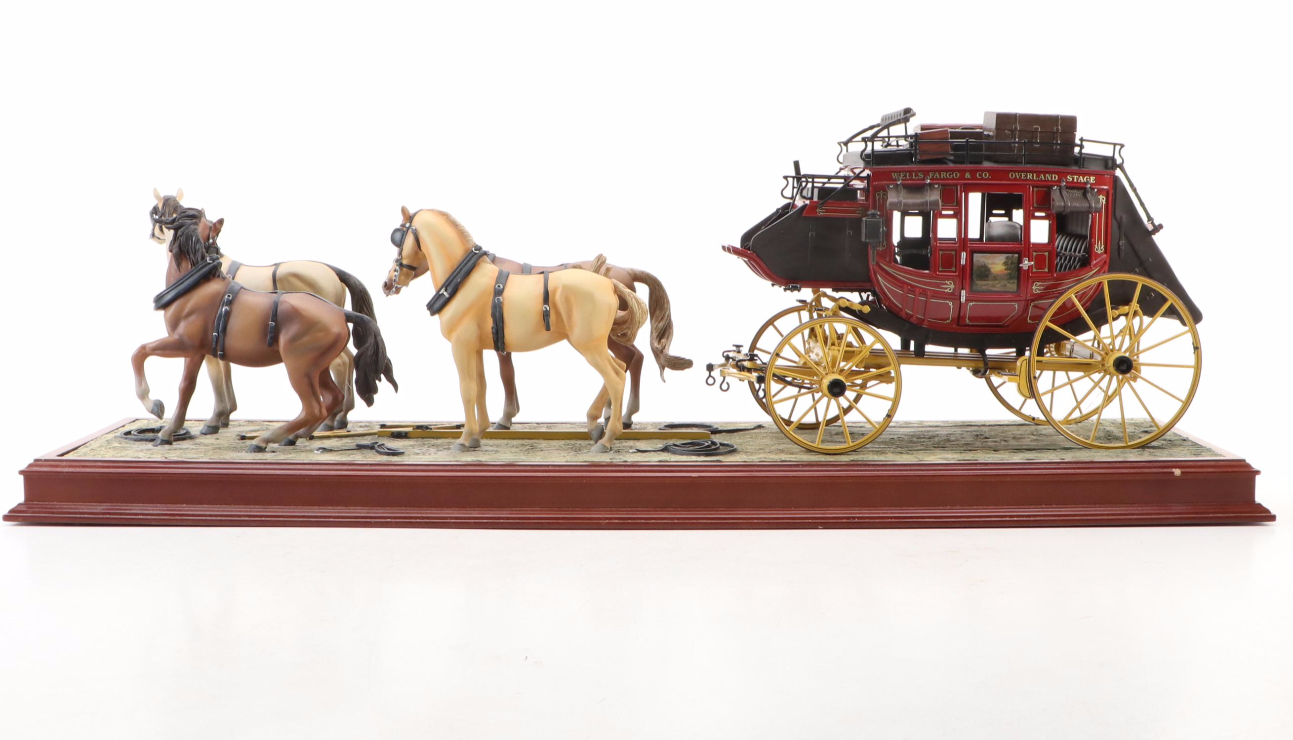 Franklin Mint Wells Fargo Diecast Stagecoach Model with Four Horse Team