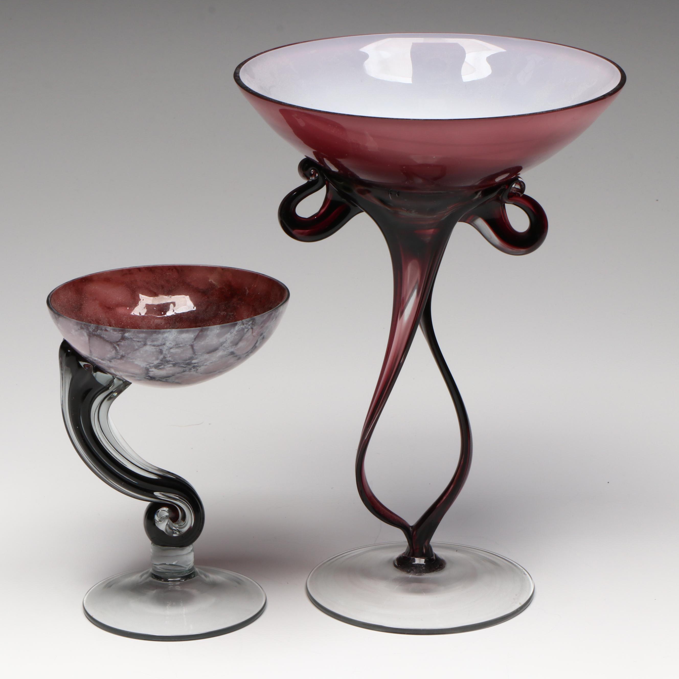 Murano Style Art Glass Compotes