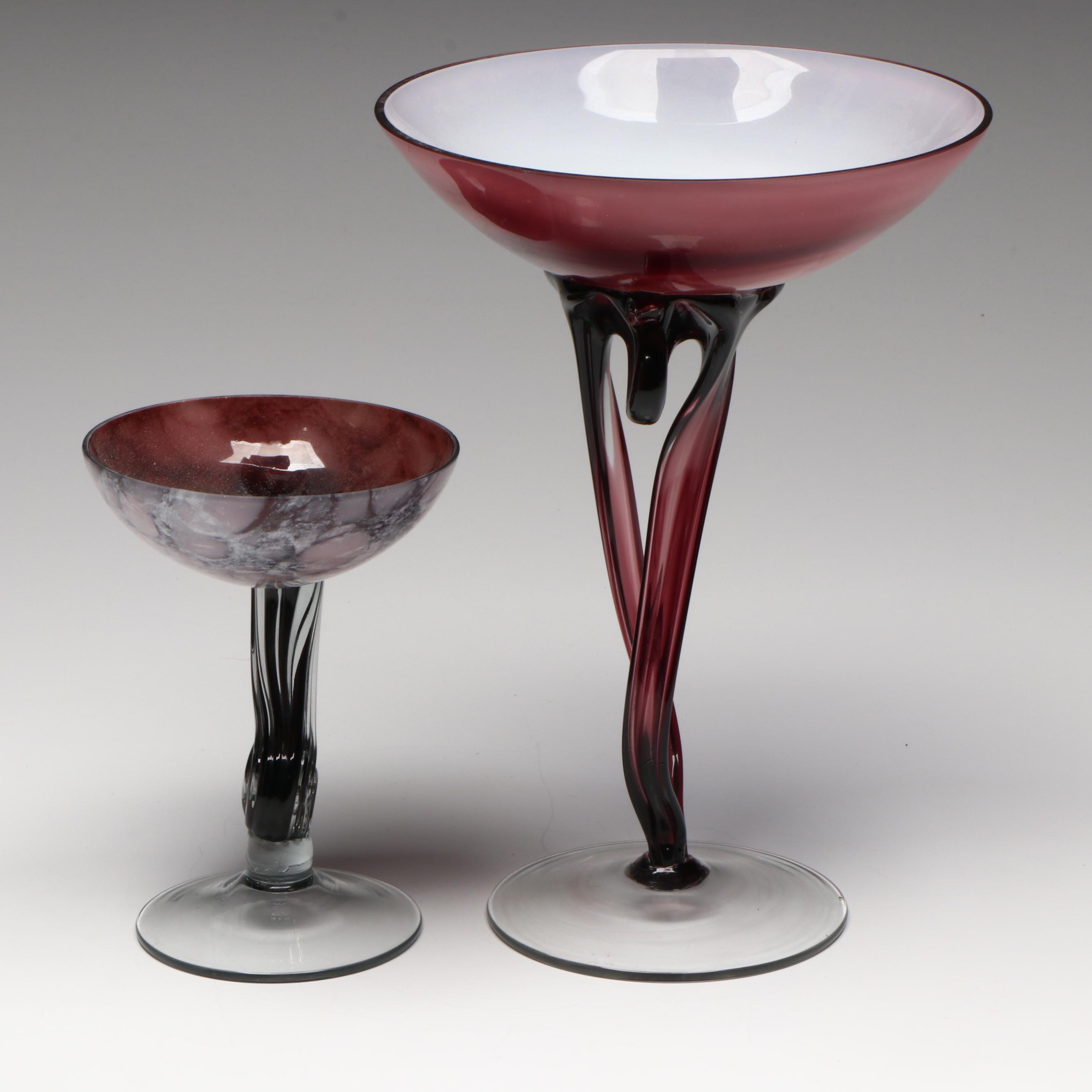 Murano Style Art Glass Compotes