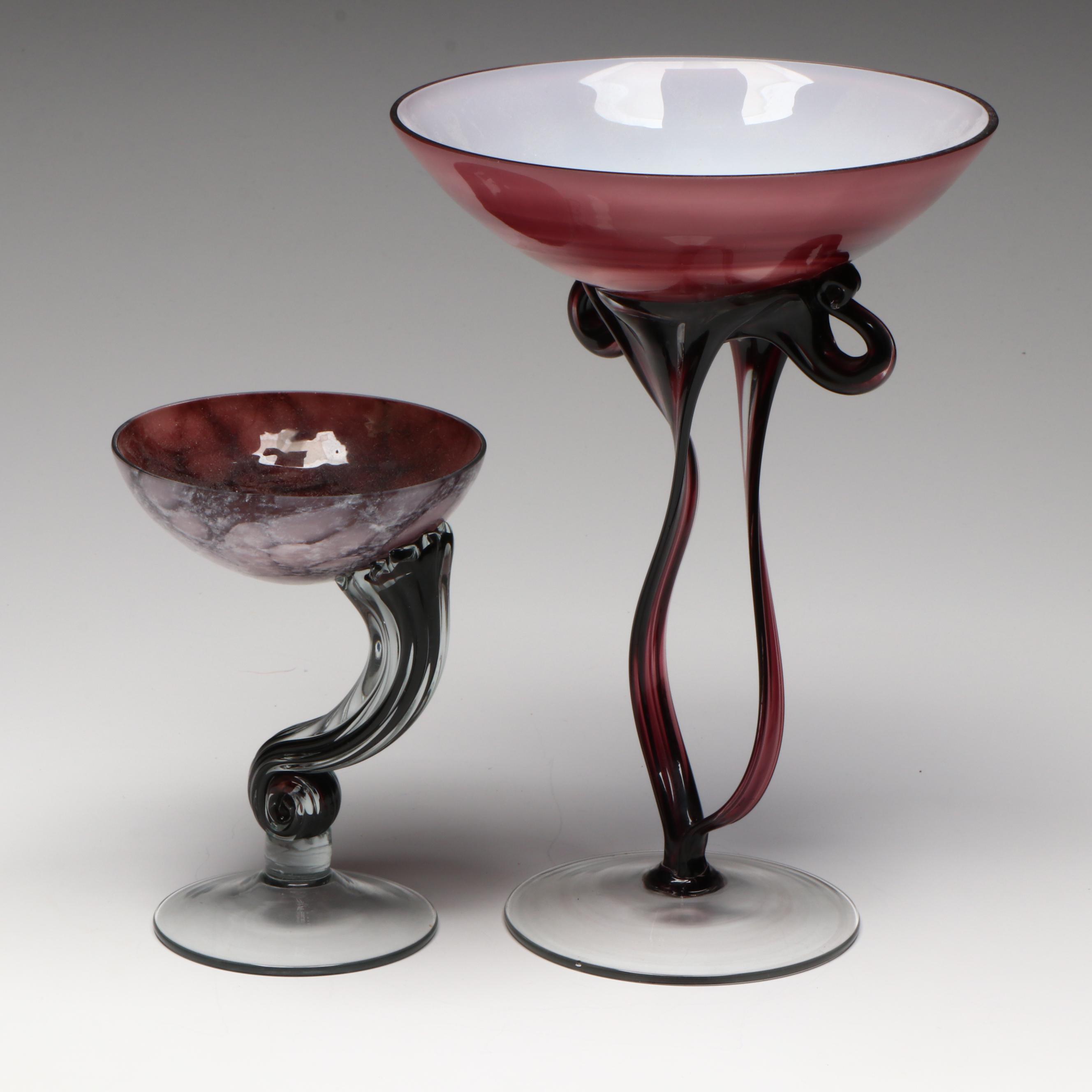 Murano Style Art Glass Compotes