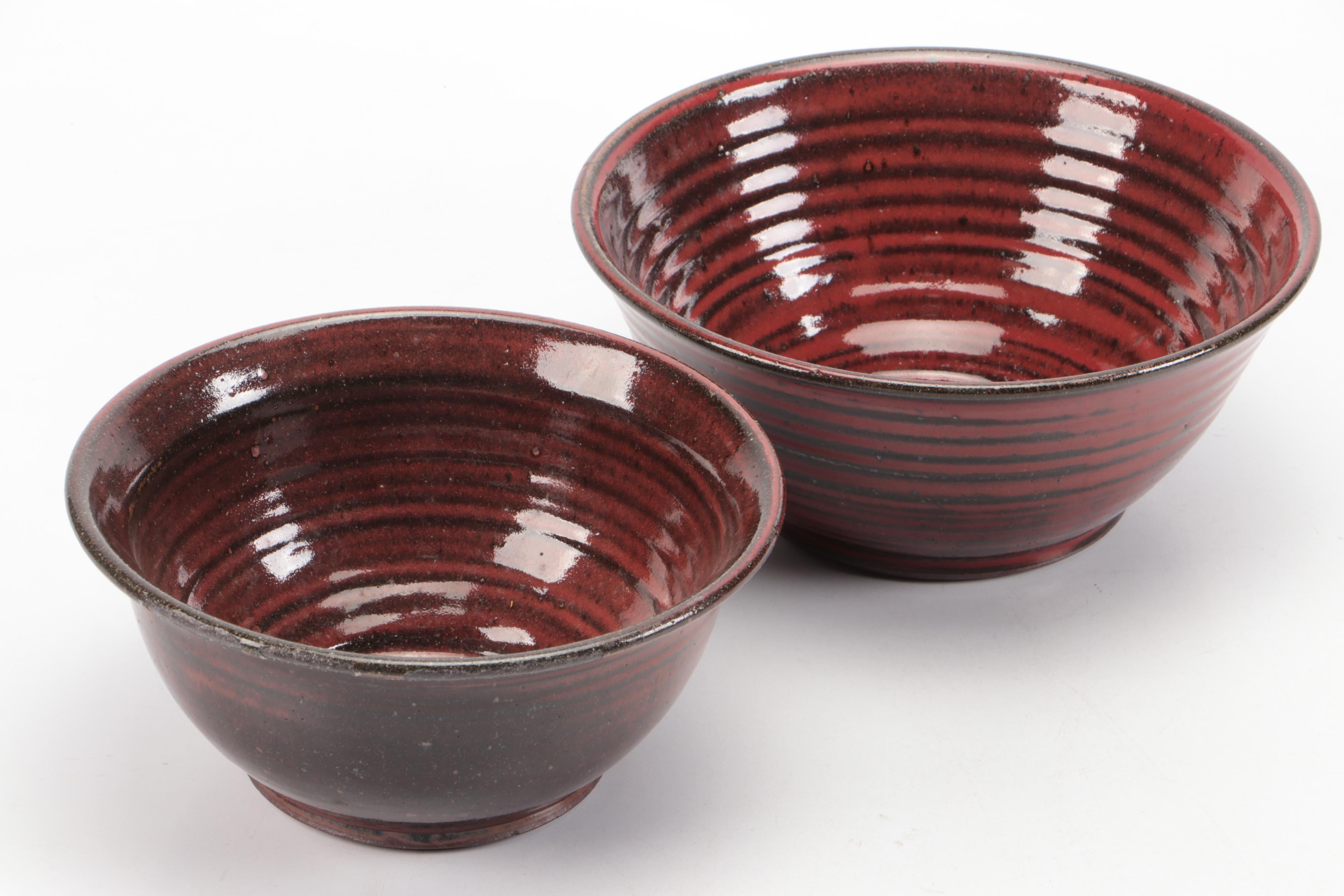 Parsley Pottery Brown and Red Glazed Ceramic Bowls and Other Ice Lip Pitcher