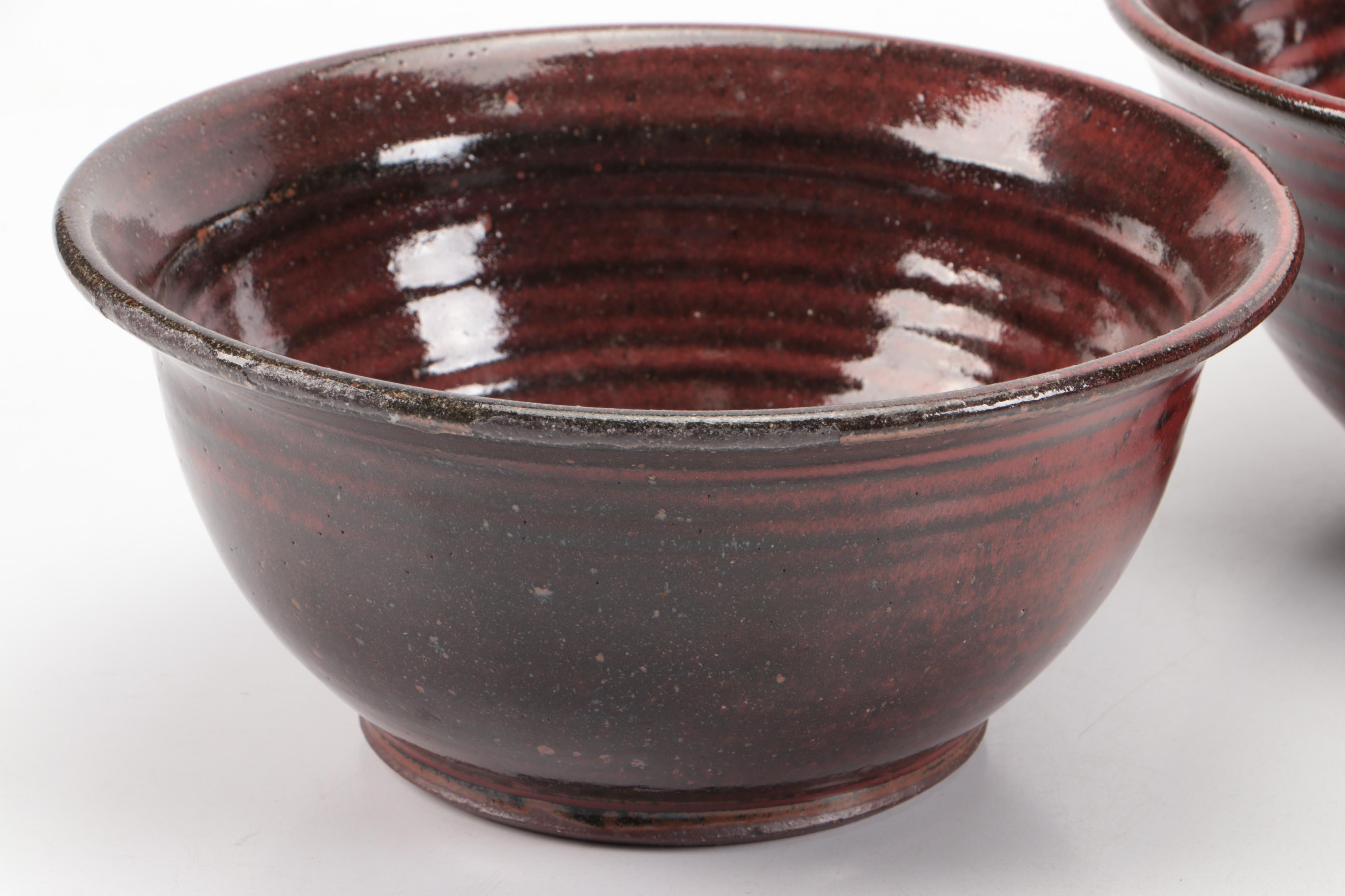 Parsley Pottery Brown and Red Glazed Ceramic Bowls and Other Ice Lip Pitcher