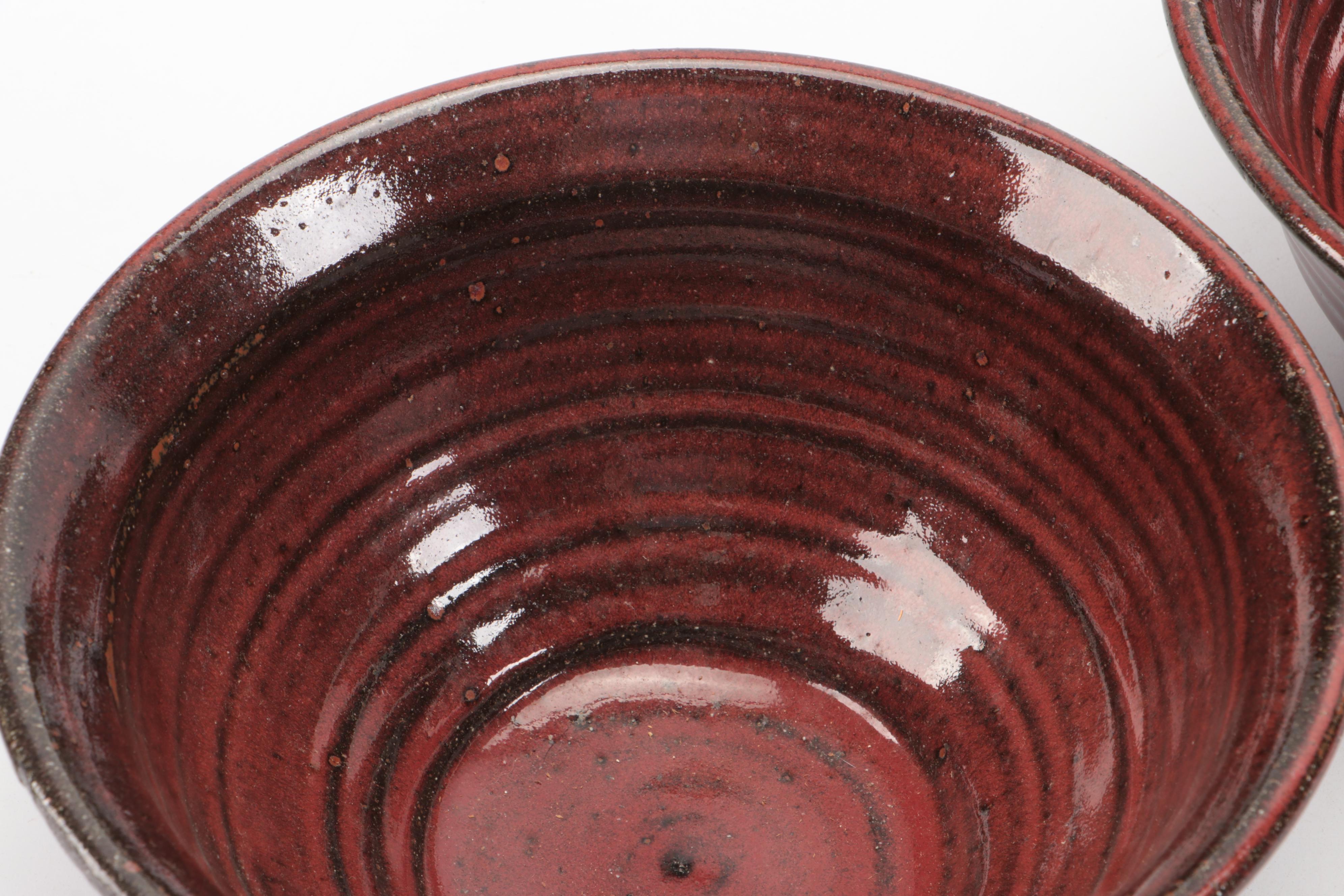 Parsley Pottery Brown and Red Glazed Ceramic Bowls and Other Ice Lip Pitcher