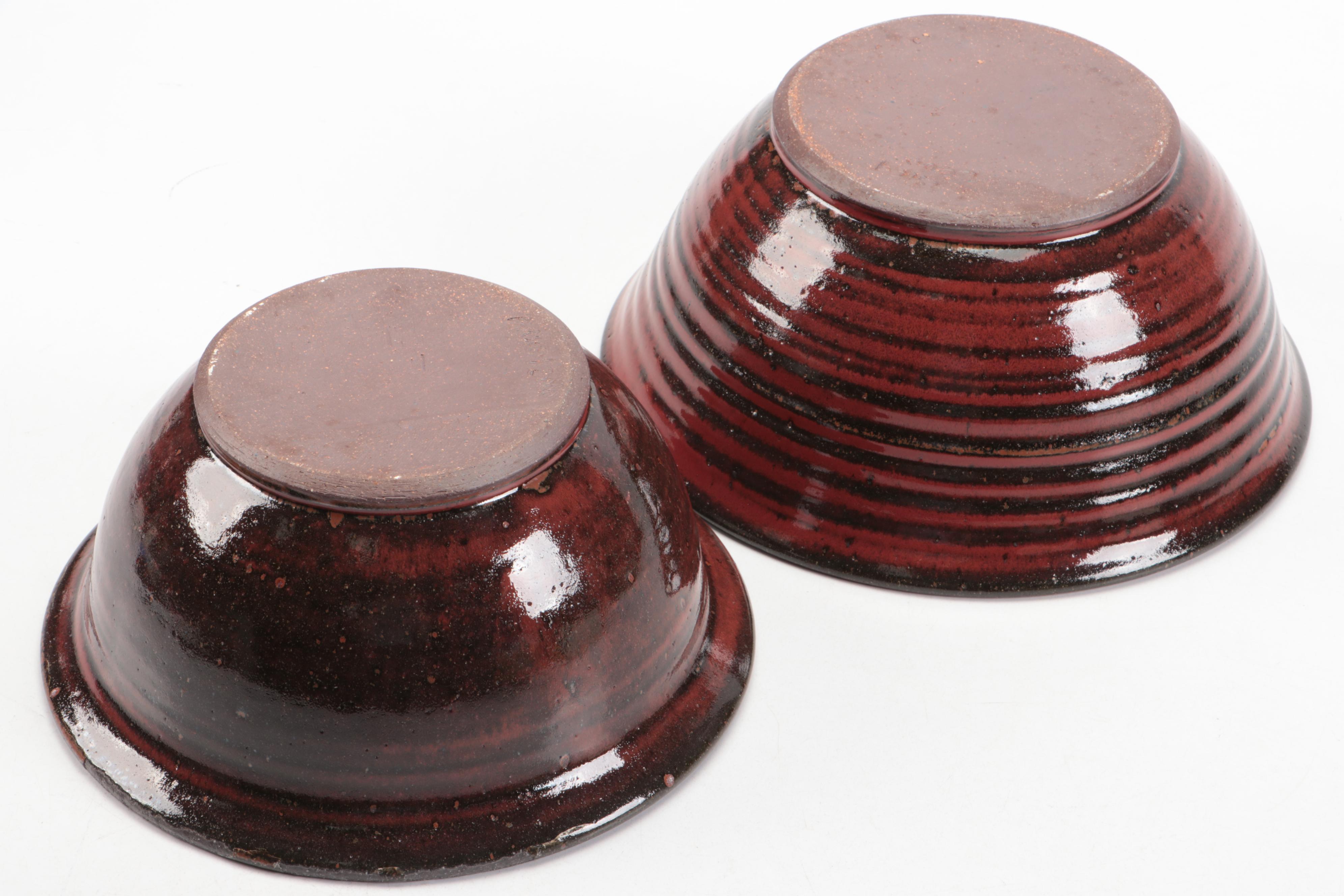 Parsley Pottery Brown and Red Glazed Ceramic Bowls and Other Ice Lip Pitcher