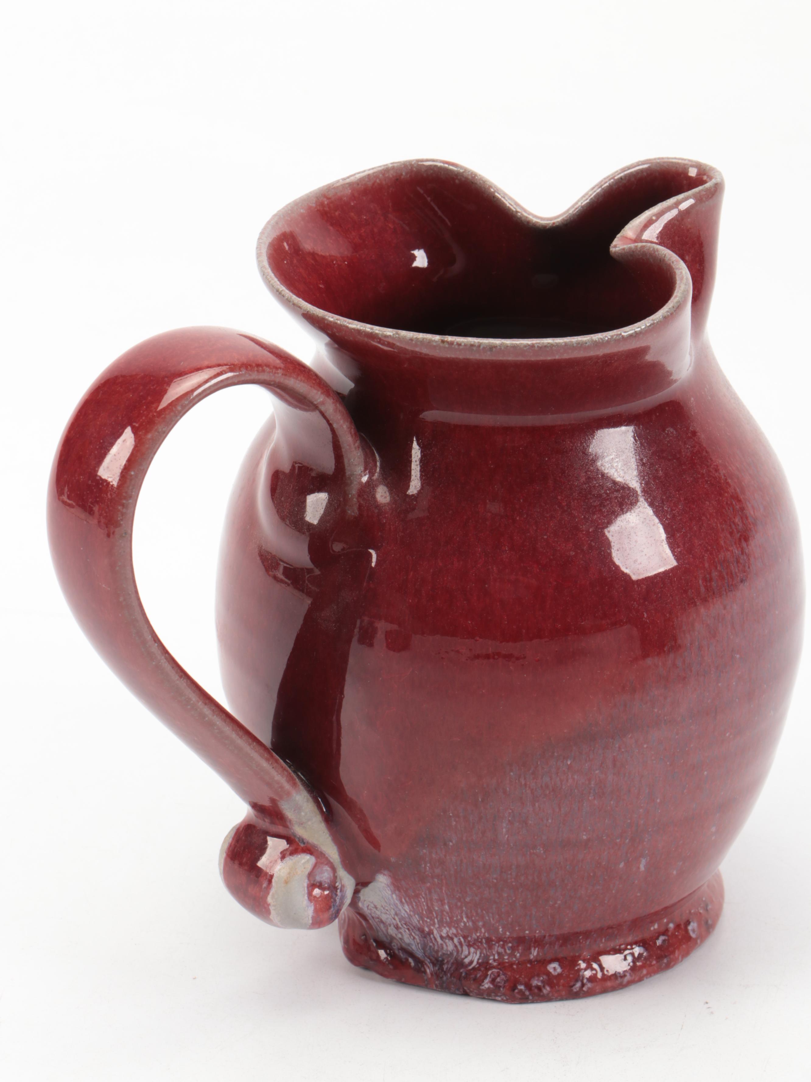 Parsley Pottery Brown and Red Glazed Ceramic Bowls and Other Ice Lip Pitcher