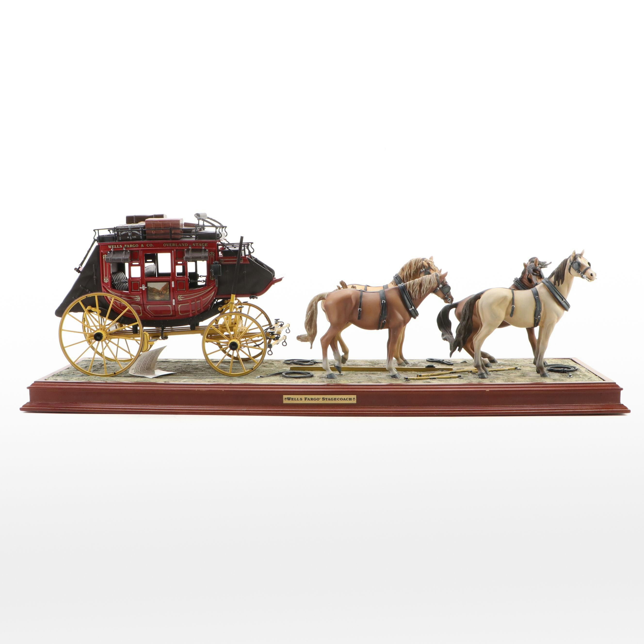 Franklin Mint Wells Fargo Diecast Stagecoach Model with Four Horse Team