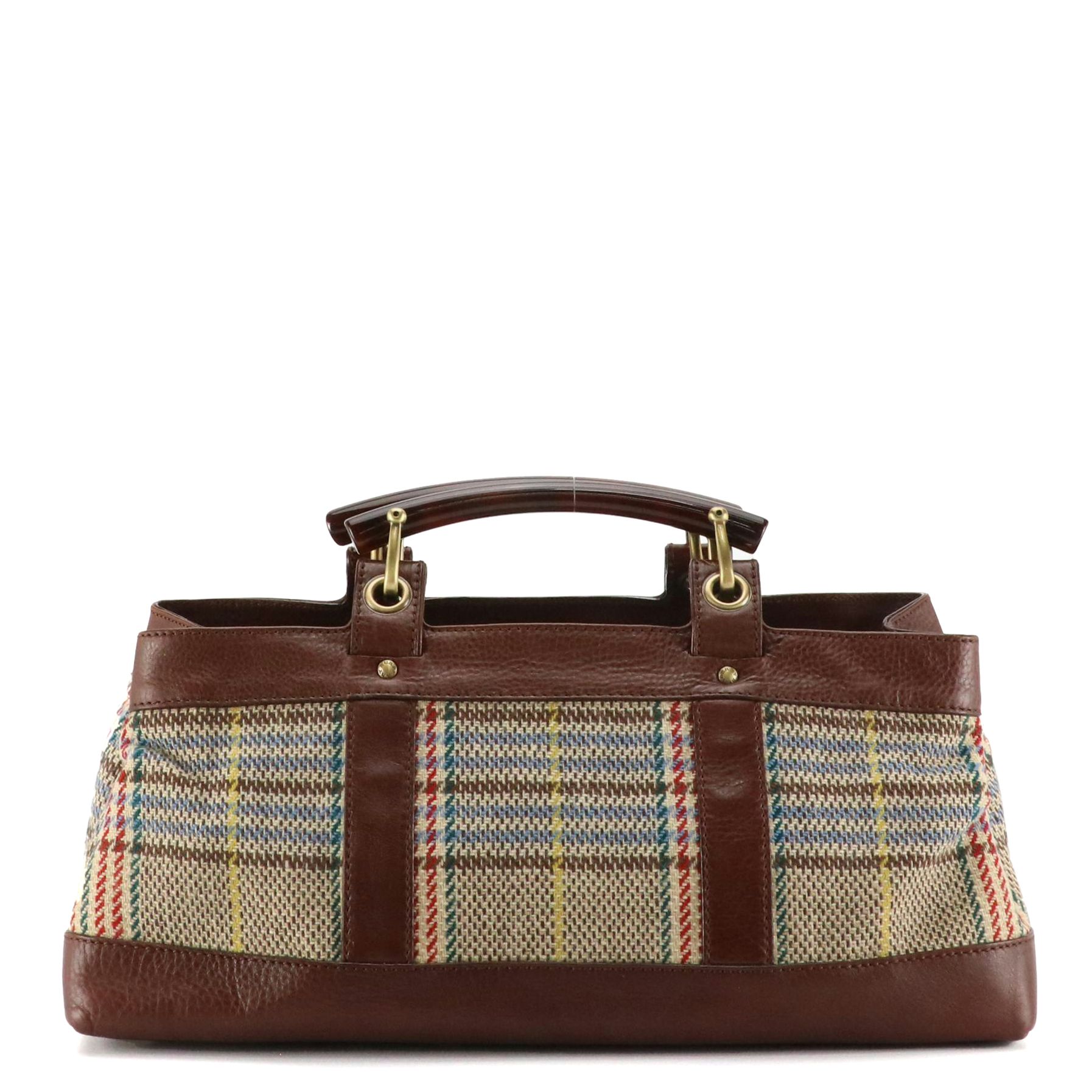 Burberry Multicolored Wool Tweed and Brown Leather Trim Handbag Tote
