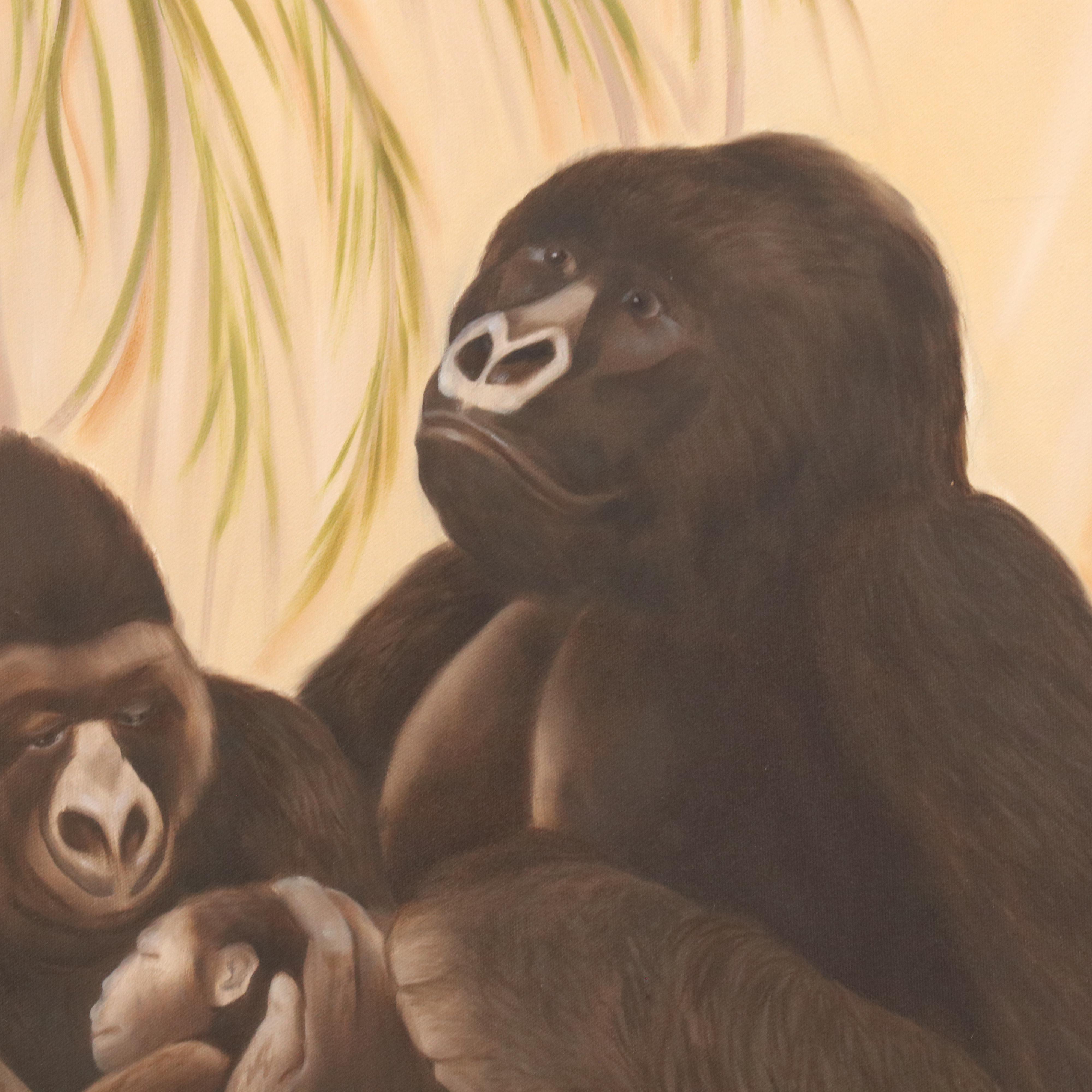 Oil Painting of Gorilla Parents and Baby, Circa 2000