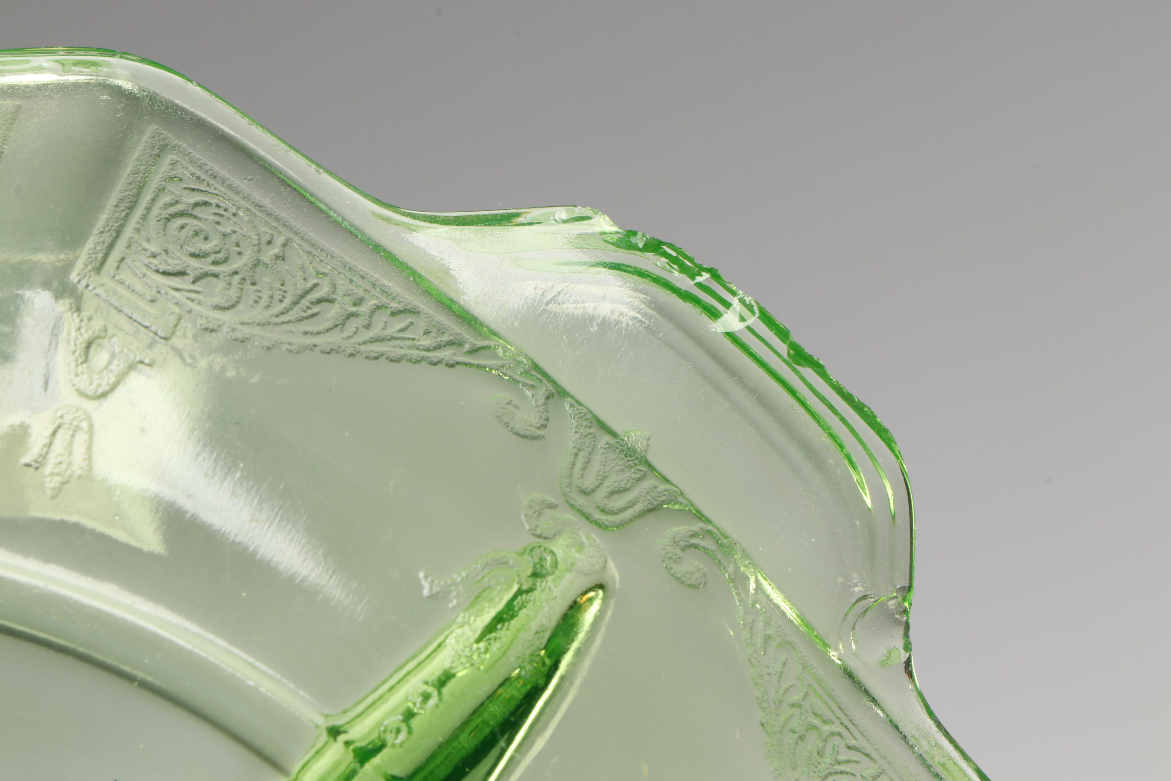 Anchor Hocking "Princess" with Other Uranium Glass Serveware with Green Pitchers