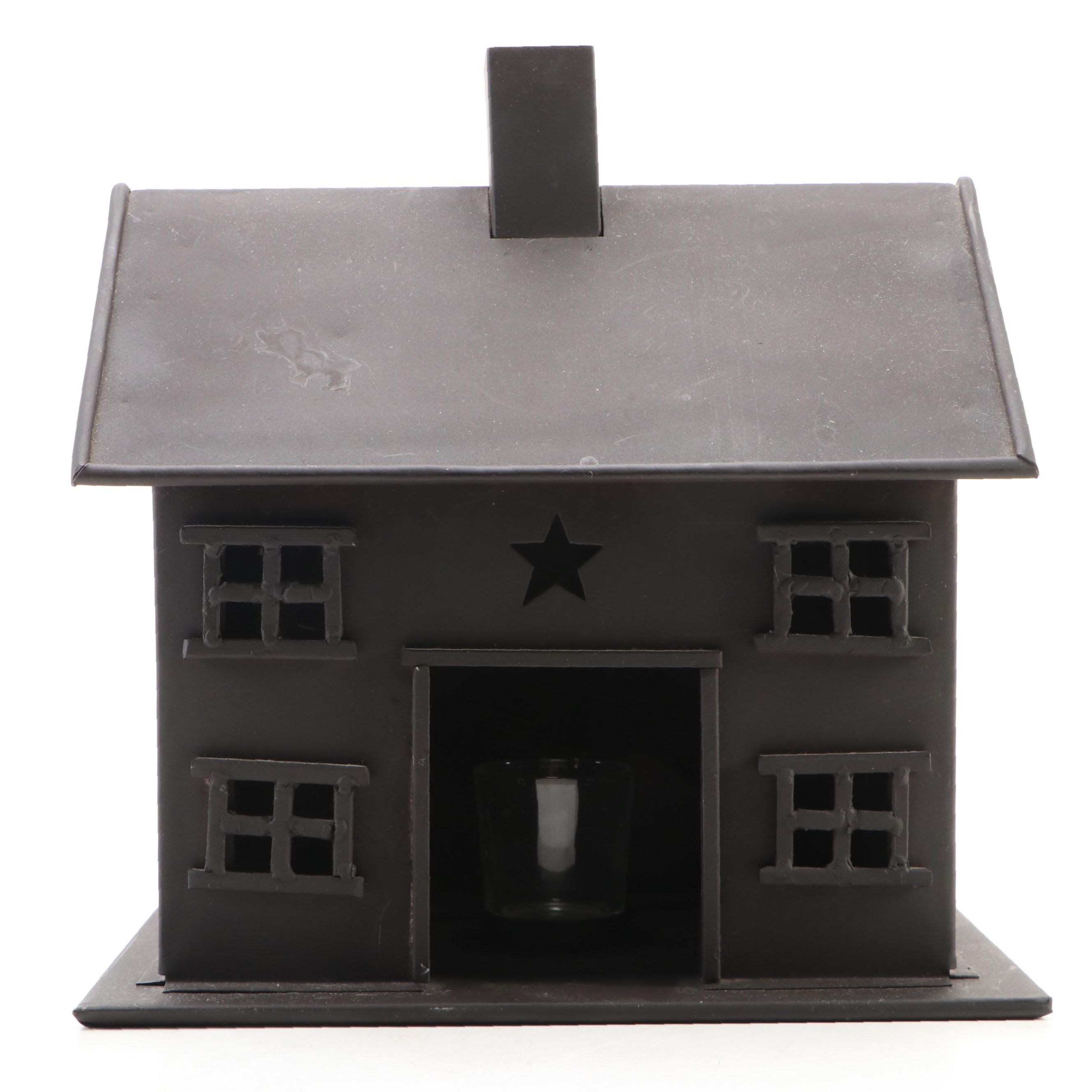 Folk Art Style Metal House Shaped Lantern