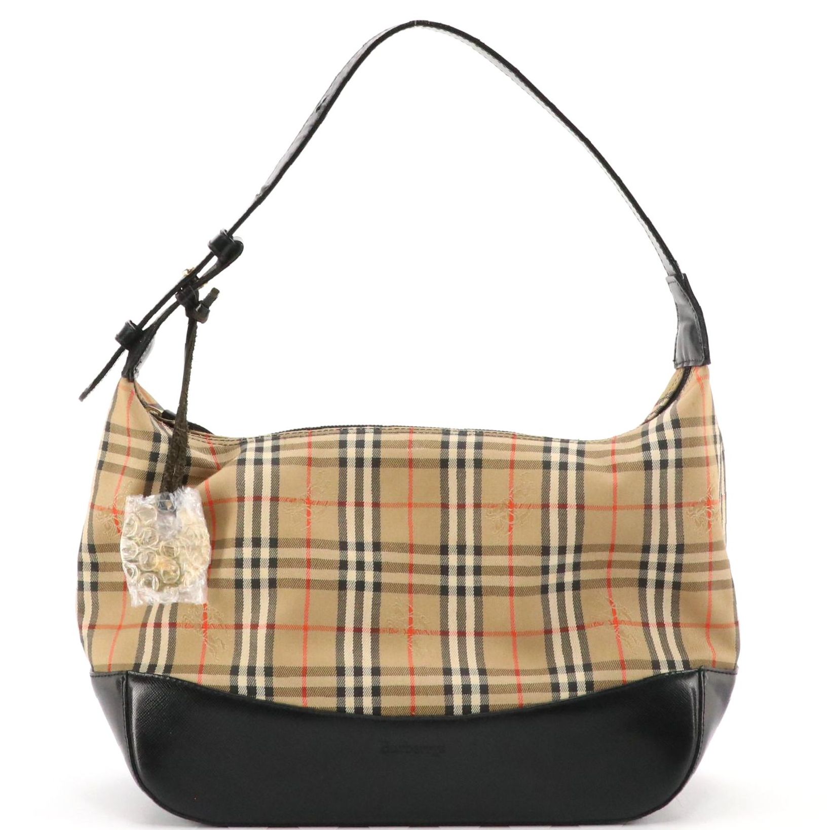 Burberrys Shoulder Bag in Haymarket Check Canvas and Black Leather Trim