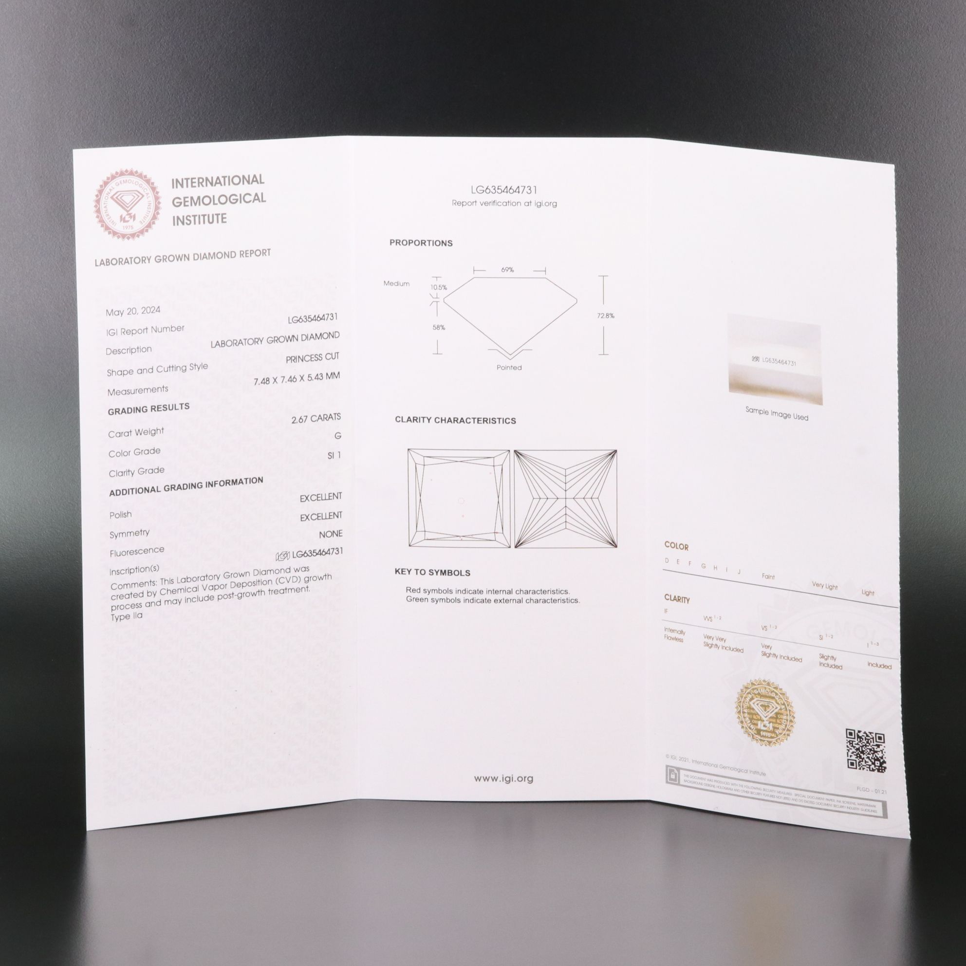 Loose 2.67 CT Lab Grown Diamond with IGI Report