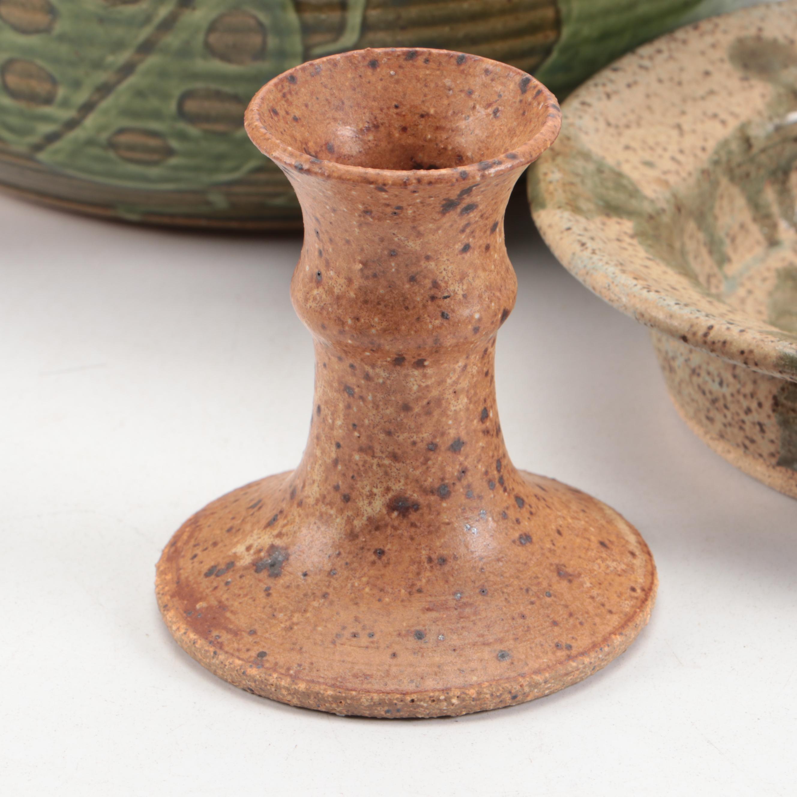 Ladybug Motif Glazed Earthenware Bowl with More Art Pottery Vessels