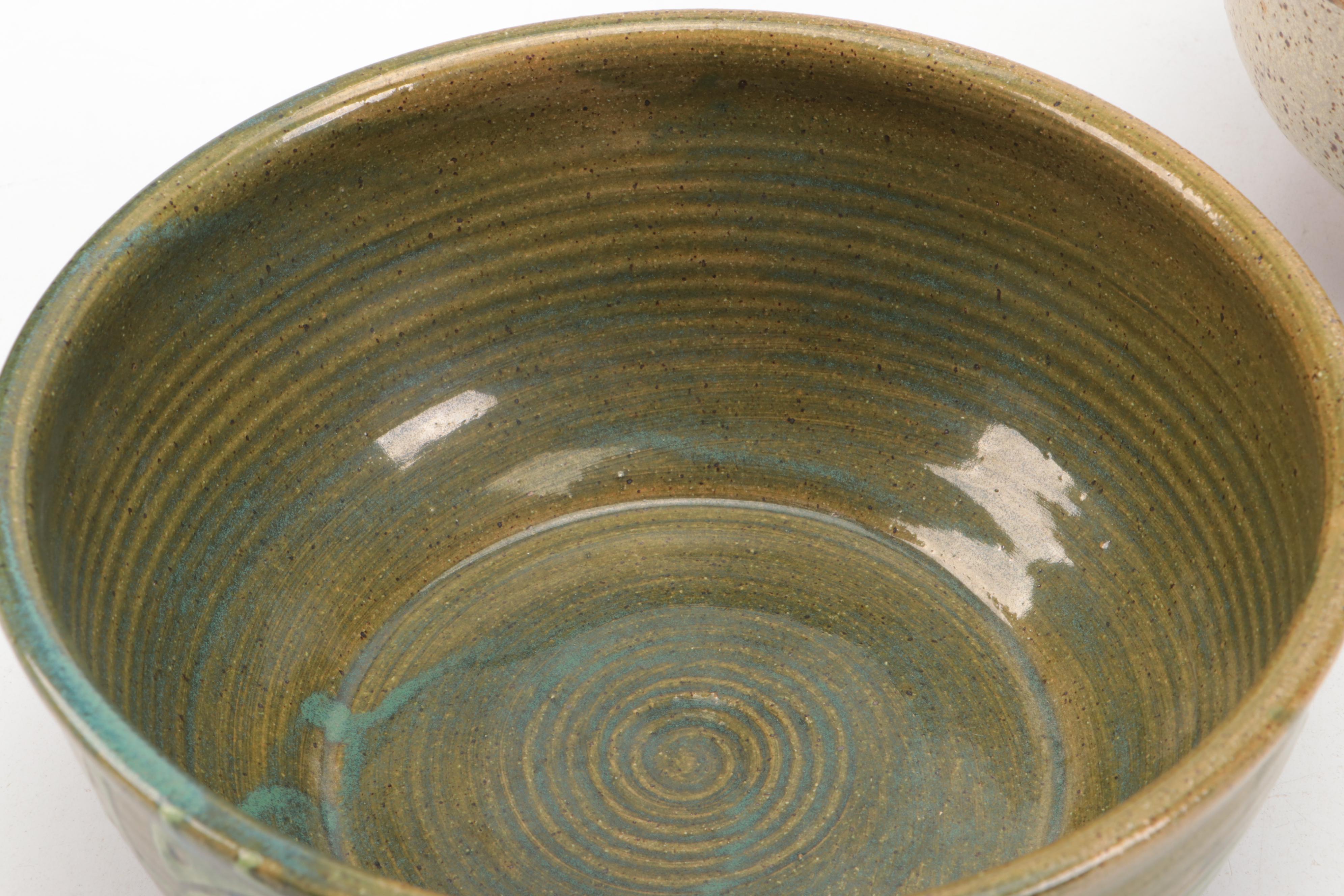 Ladybug Motif Glazed Earthenware Bowl with More Art Pottery Vessels