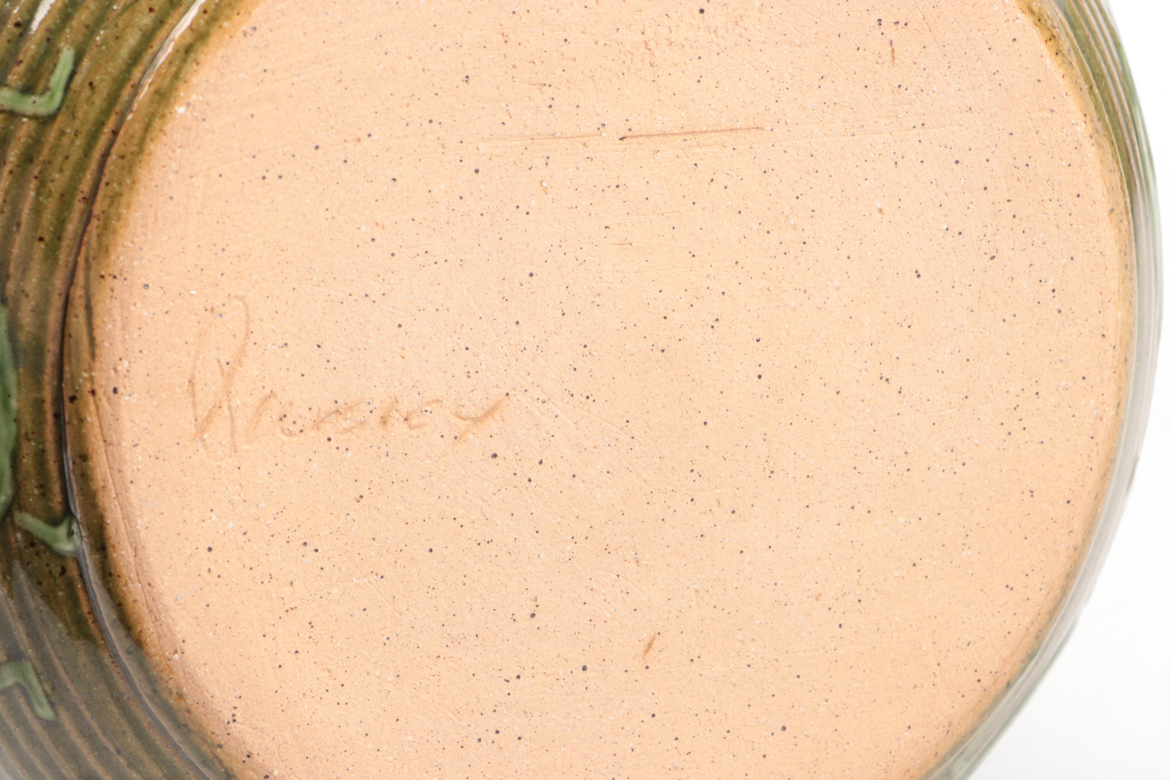 Ladybug Motif Glazed Earthenware Bowl with More Art Pottery Vessels