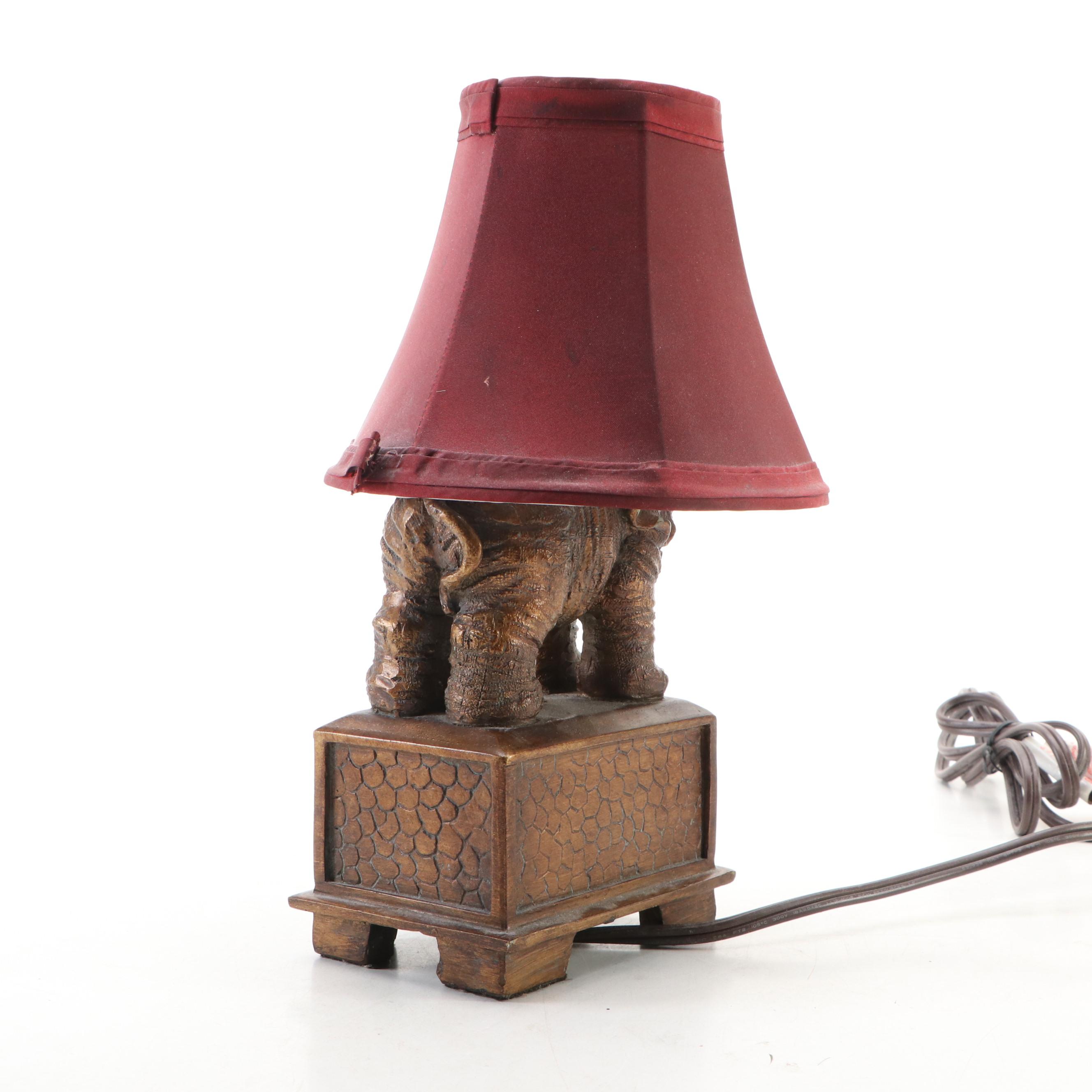 Chinese Brass Vase and Elephant Figural Accent Lamps