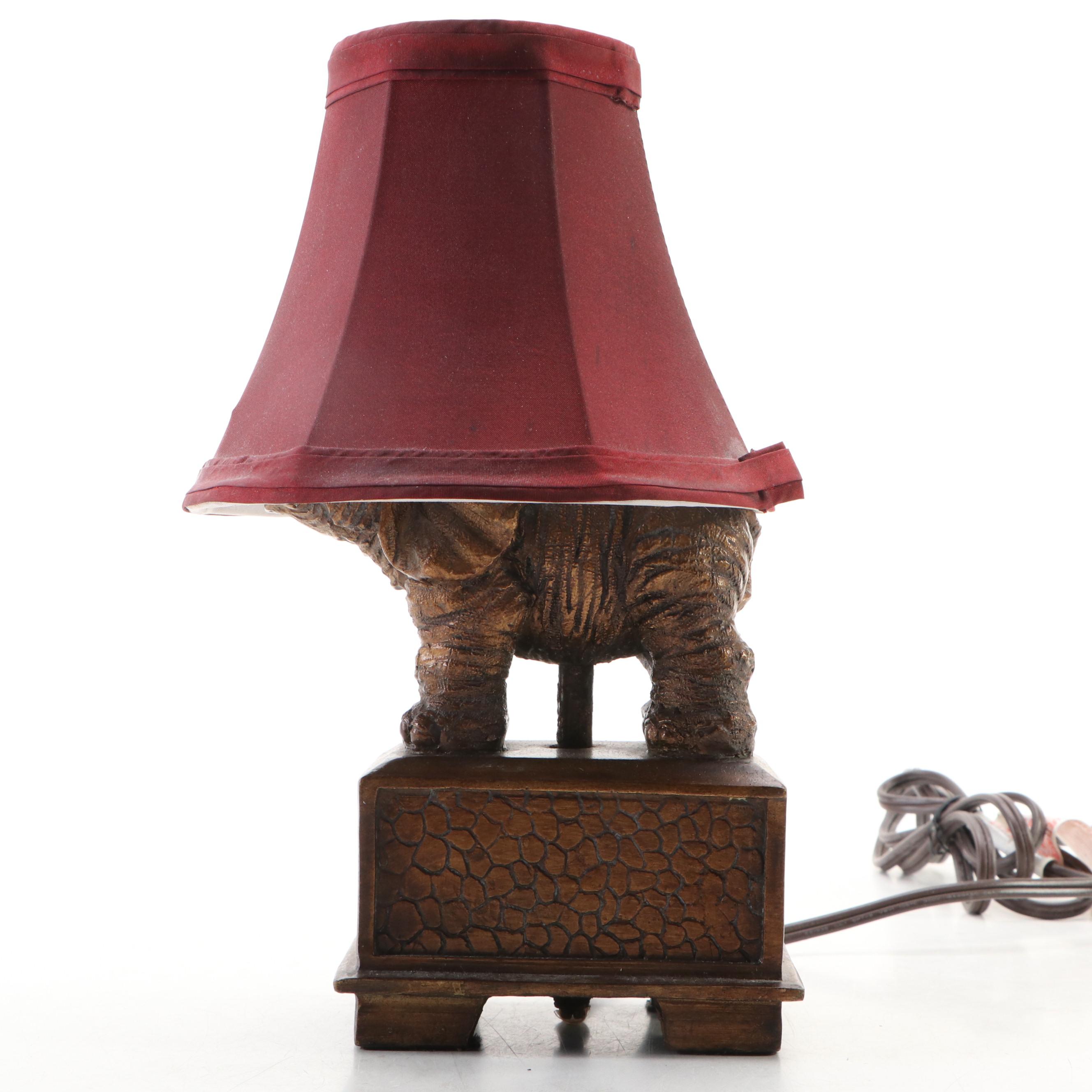 Chinese Brass Vase and Elephant Figural Accent Lamps