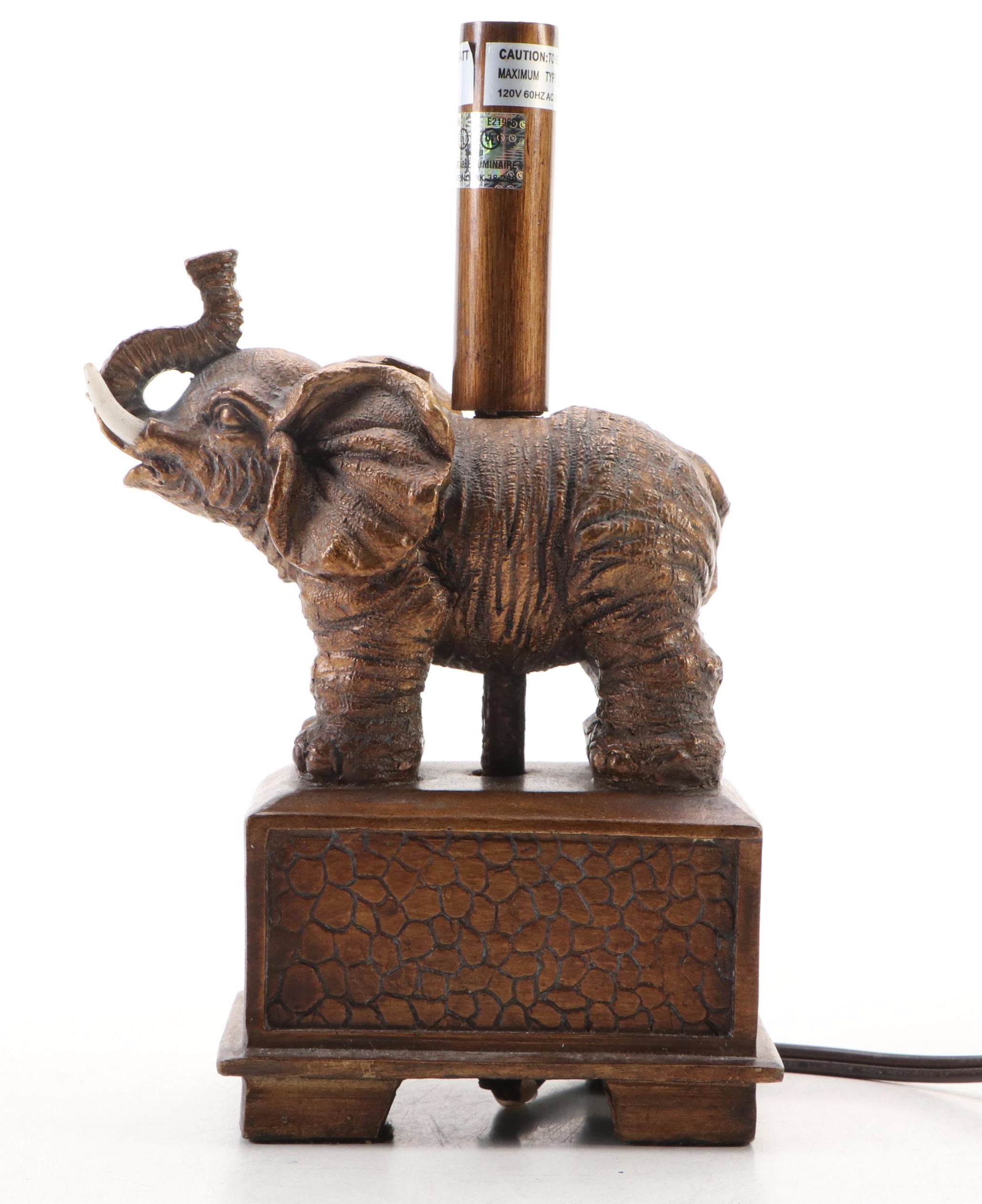 Chinese Brass Vase and Elephant Figural Accent Lamps